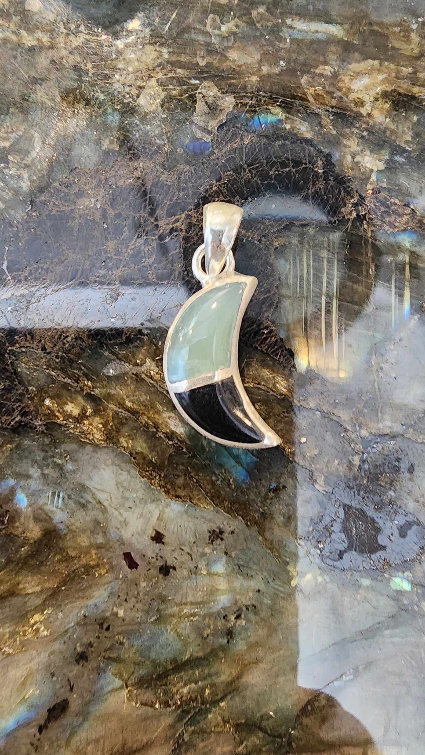 High Quality Larimar & Dominican Amber Pendant 925 Silver