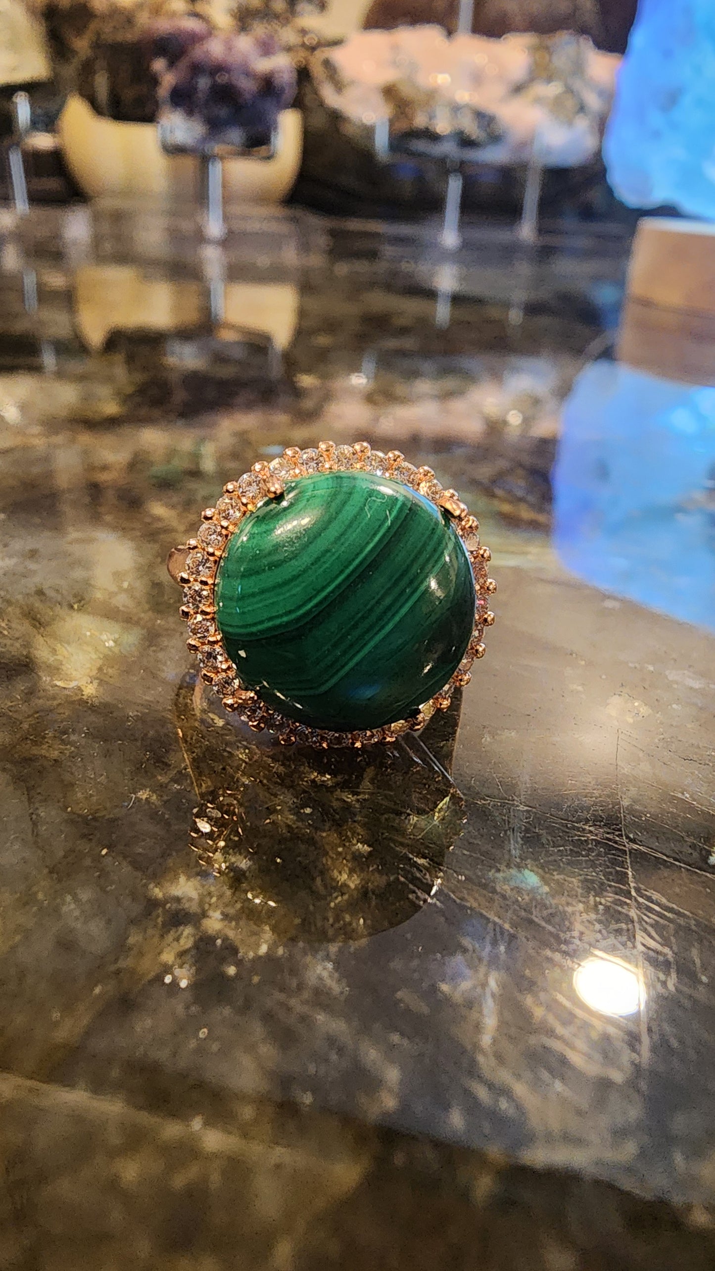 Malachite and Base Metal Ring