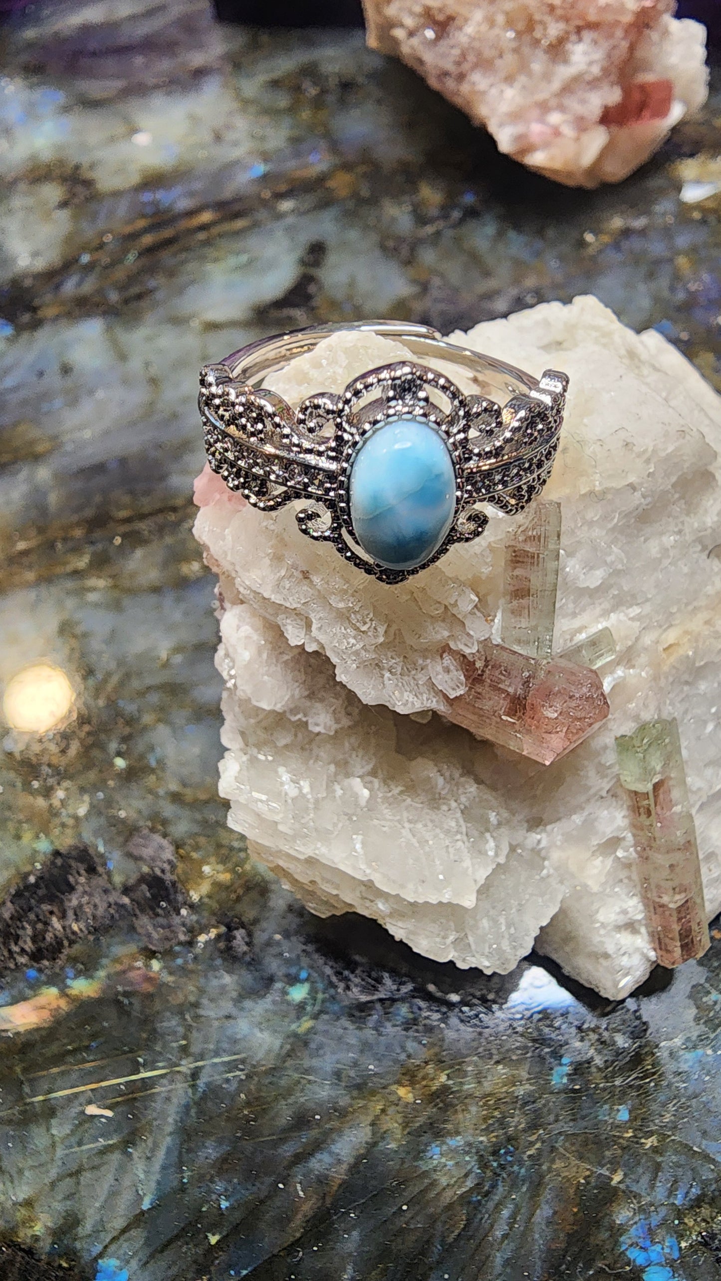 Larimar and Base Metal Ring