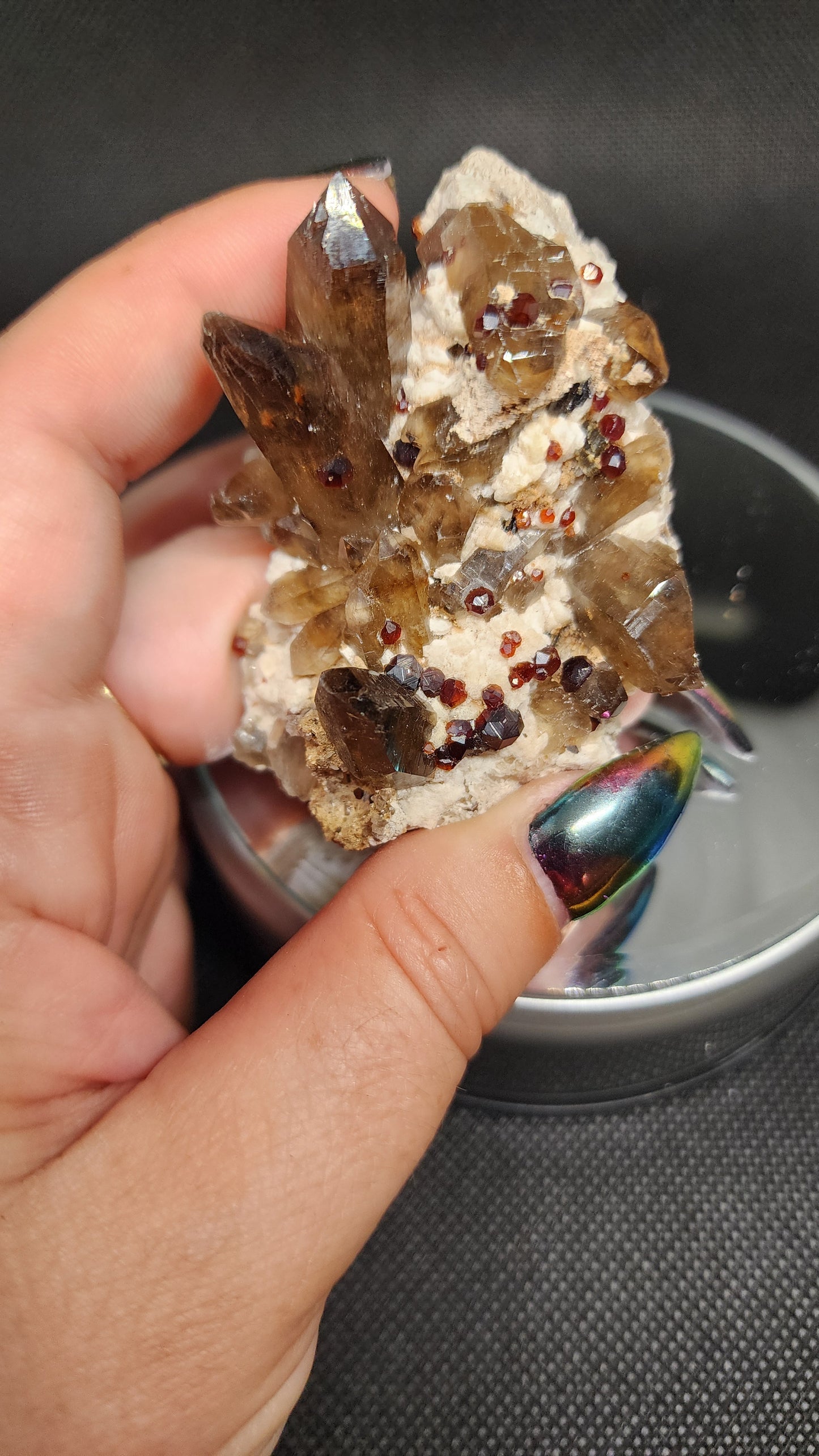 Garnet on Smokey Quartz