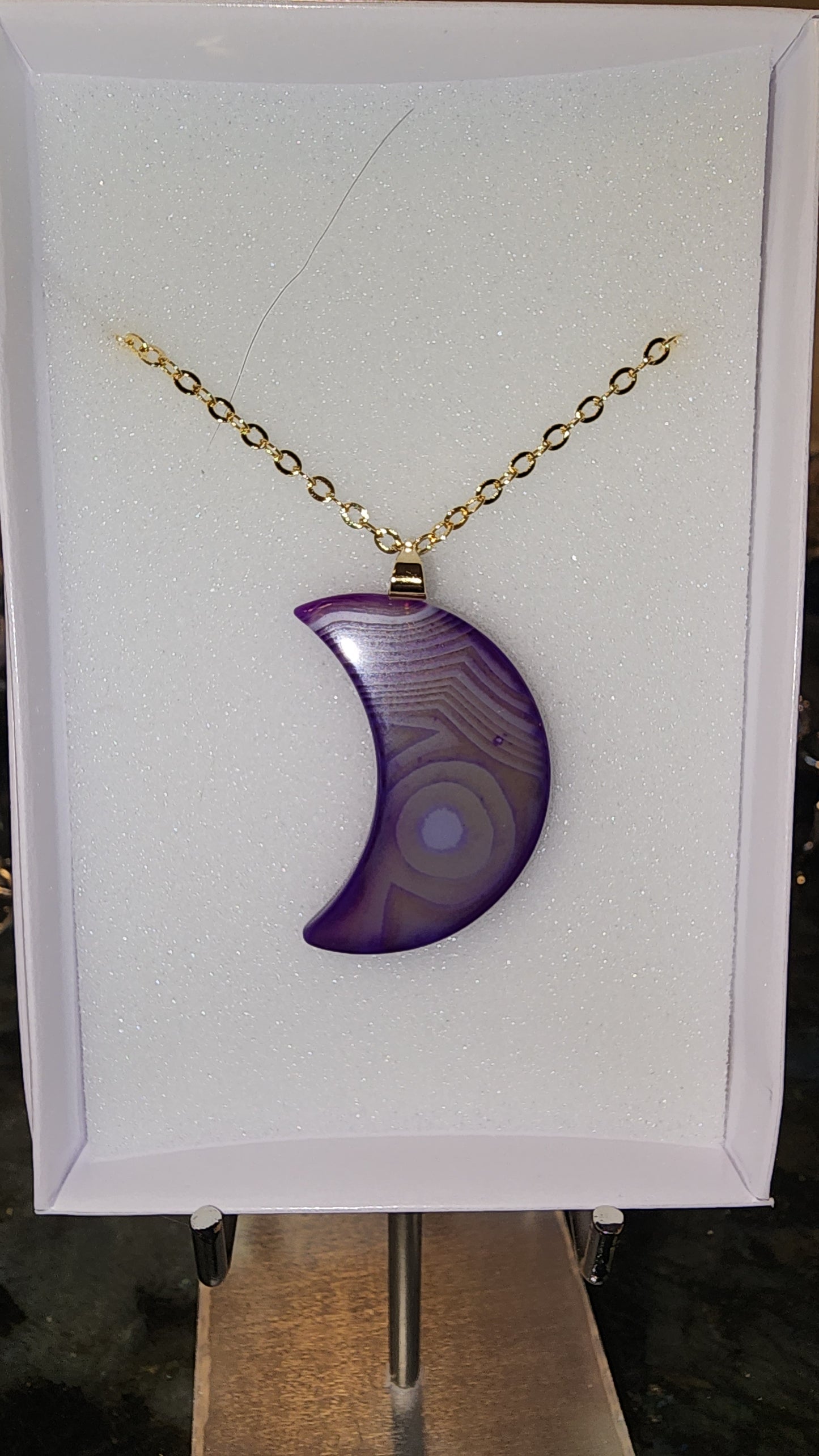 Dyed Purple Agate Moon Pendant