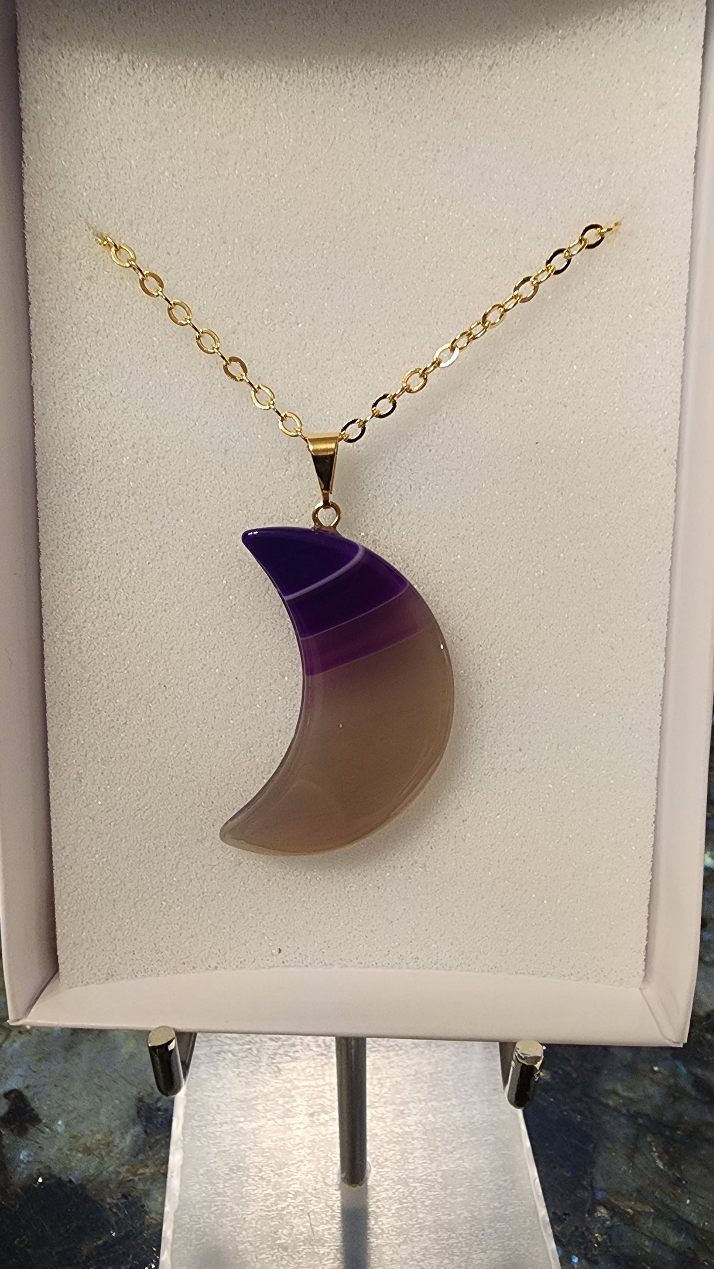 Dyed Purple Agate Moon Pendant