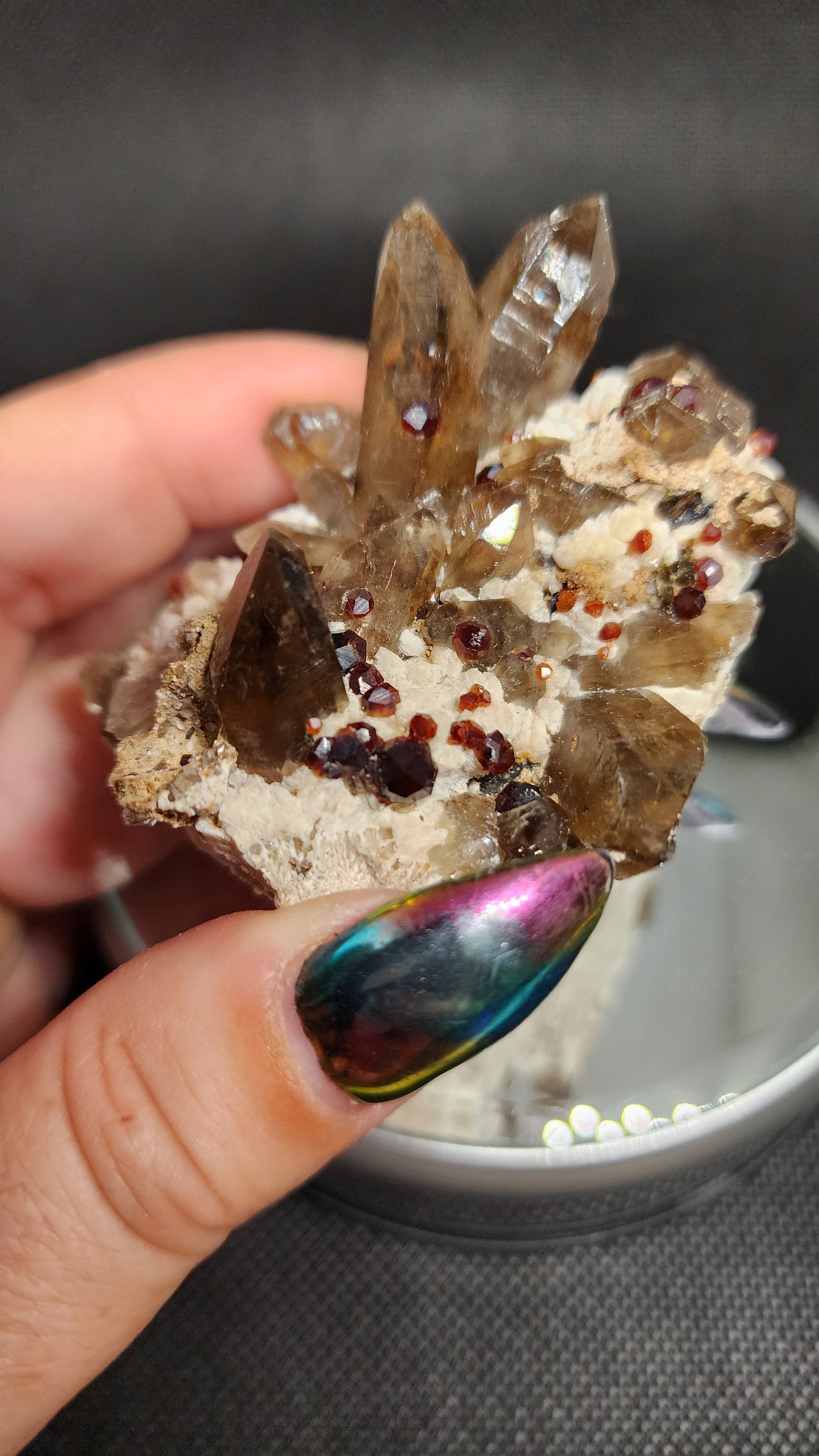 Garnet on Smokey Quartz