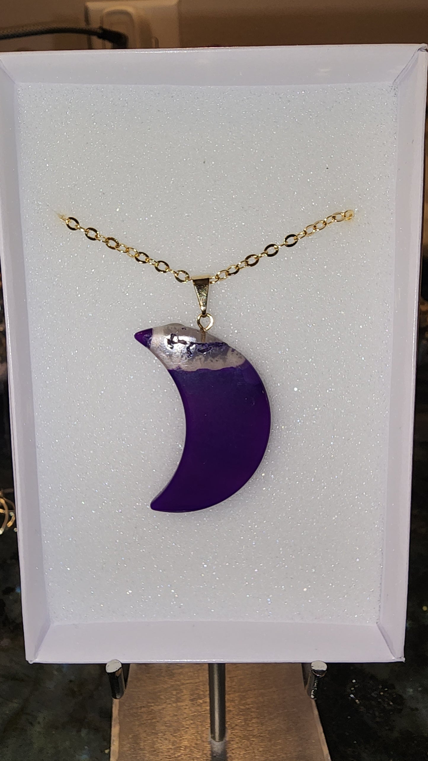 Dyed Purple Agate Moon Pendant