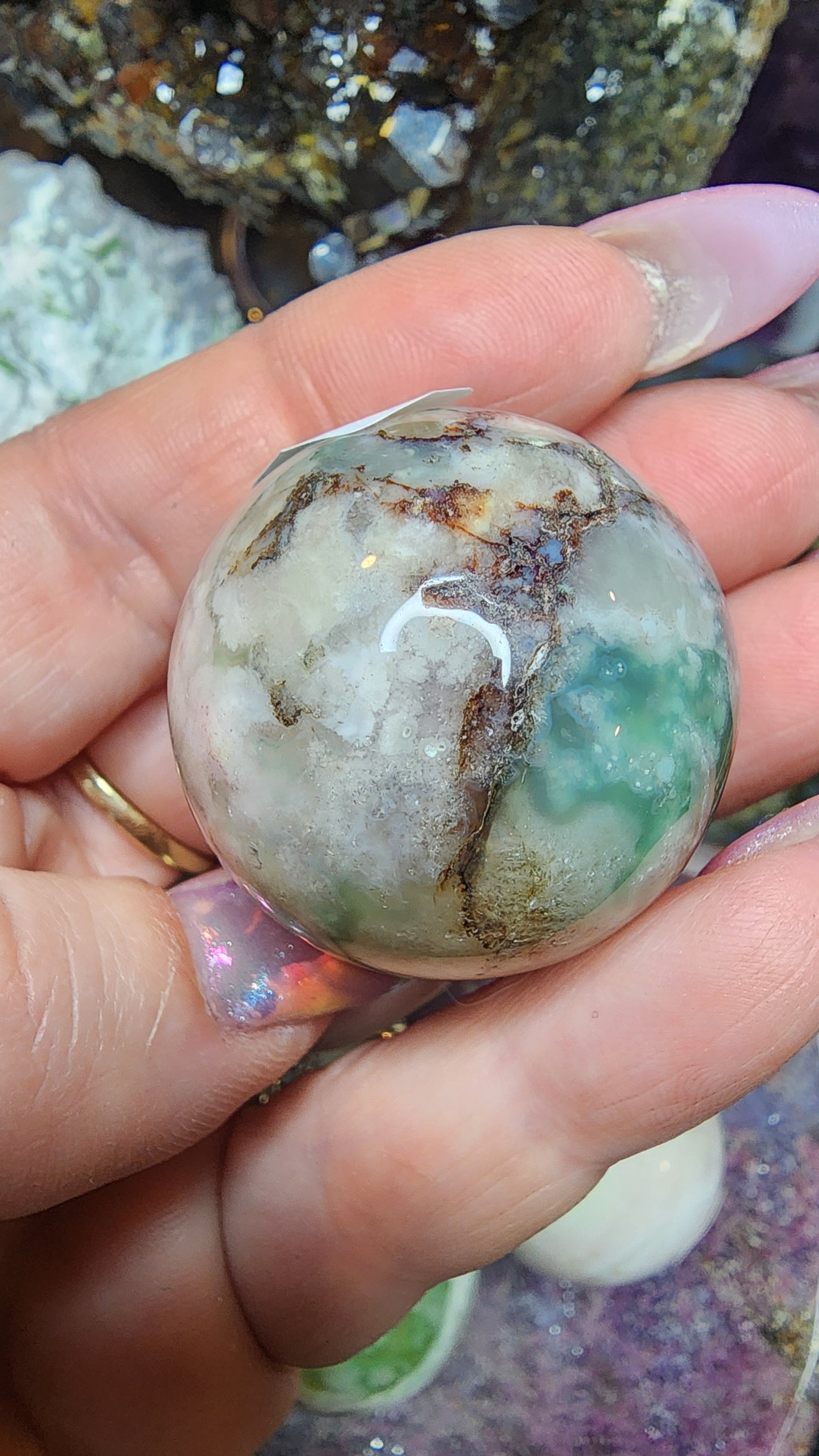 Green Flower Agate Sphere