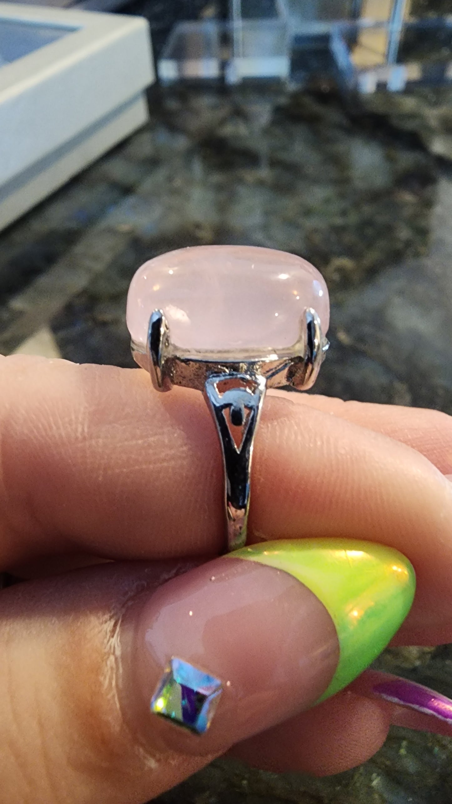 Rose Quartz and Base Metal Ring