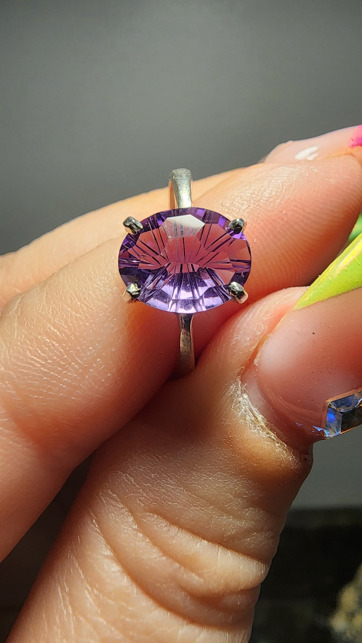 Handmade 925 Sterling Silver Starburst Cut Amethyst Ring Sz 6