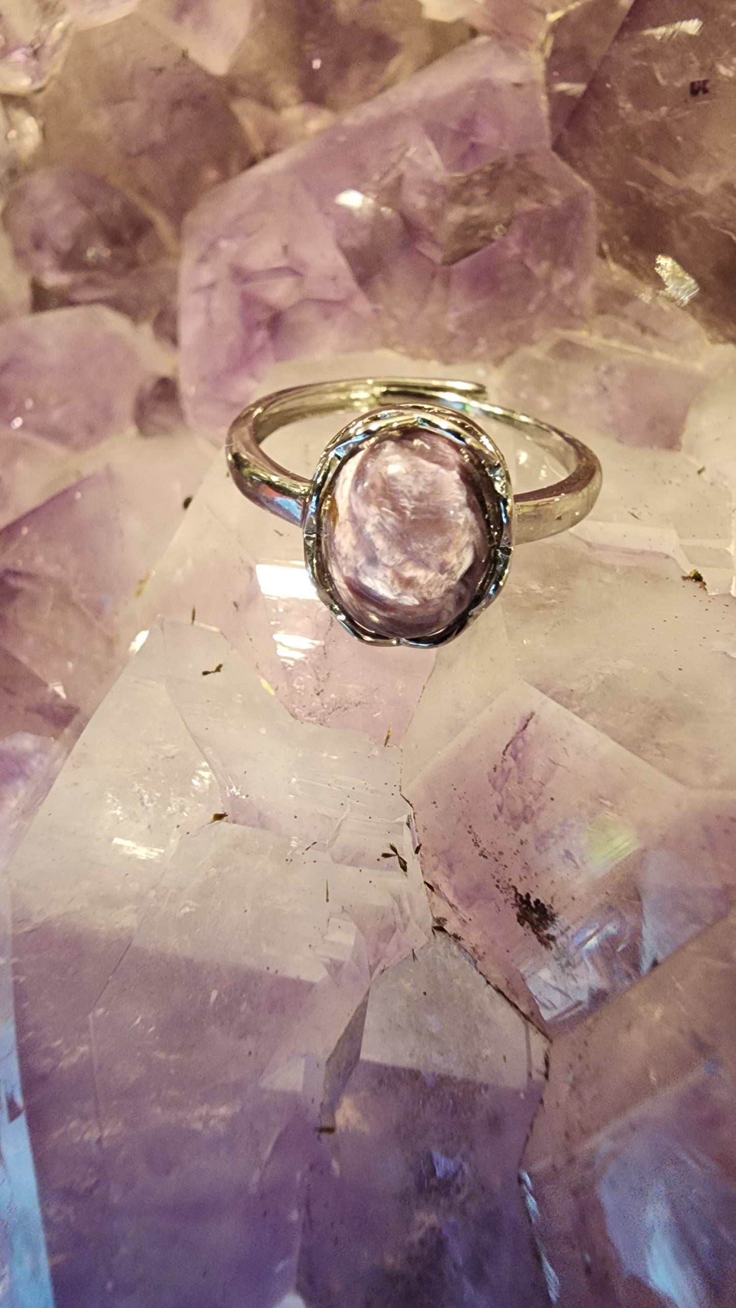 Charoite and Base Metal Ring