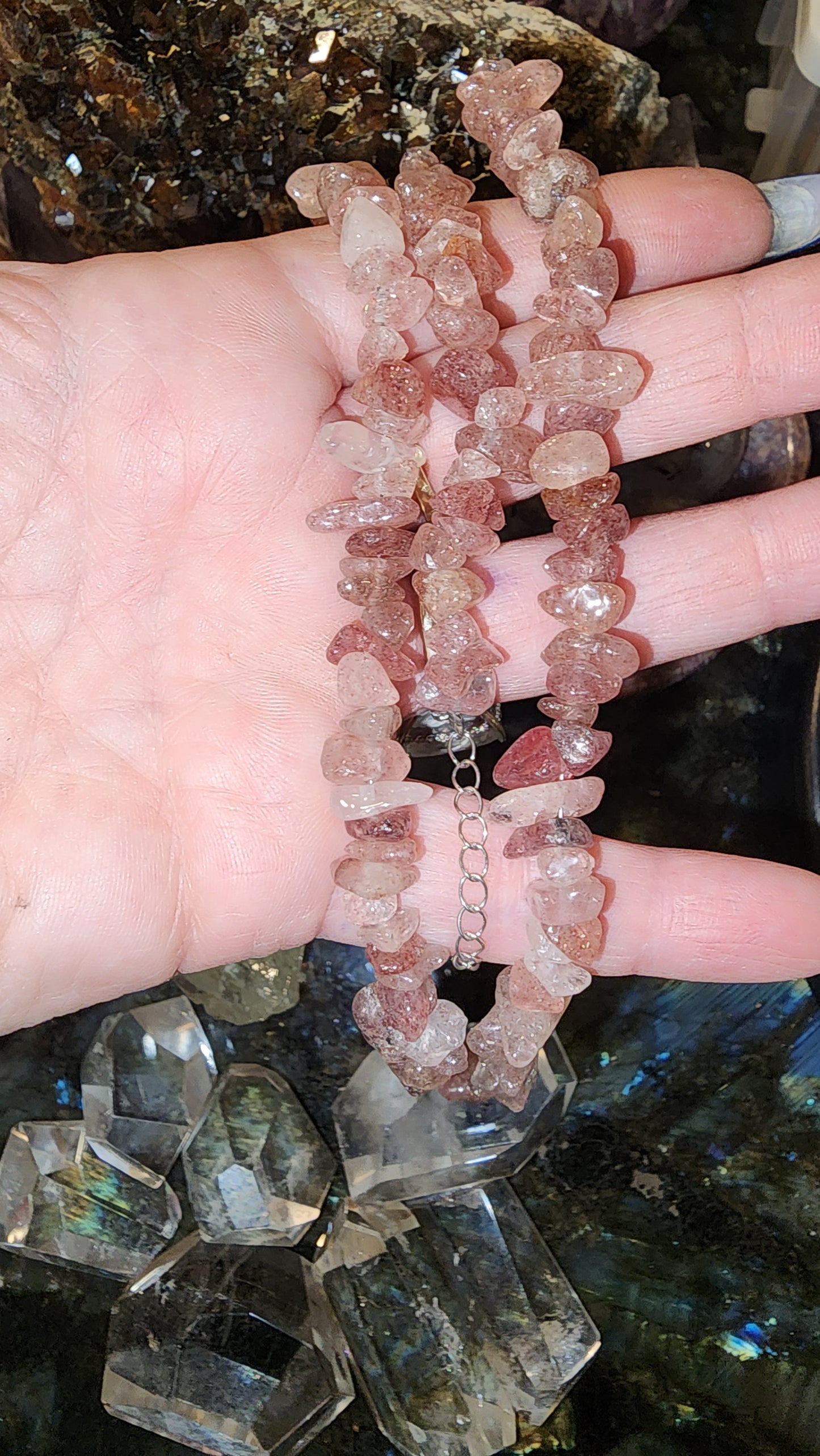 Strawberry Quartz Chip Bracelet