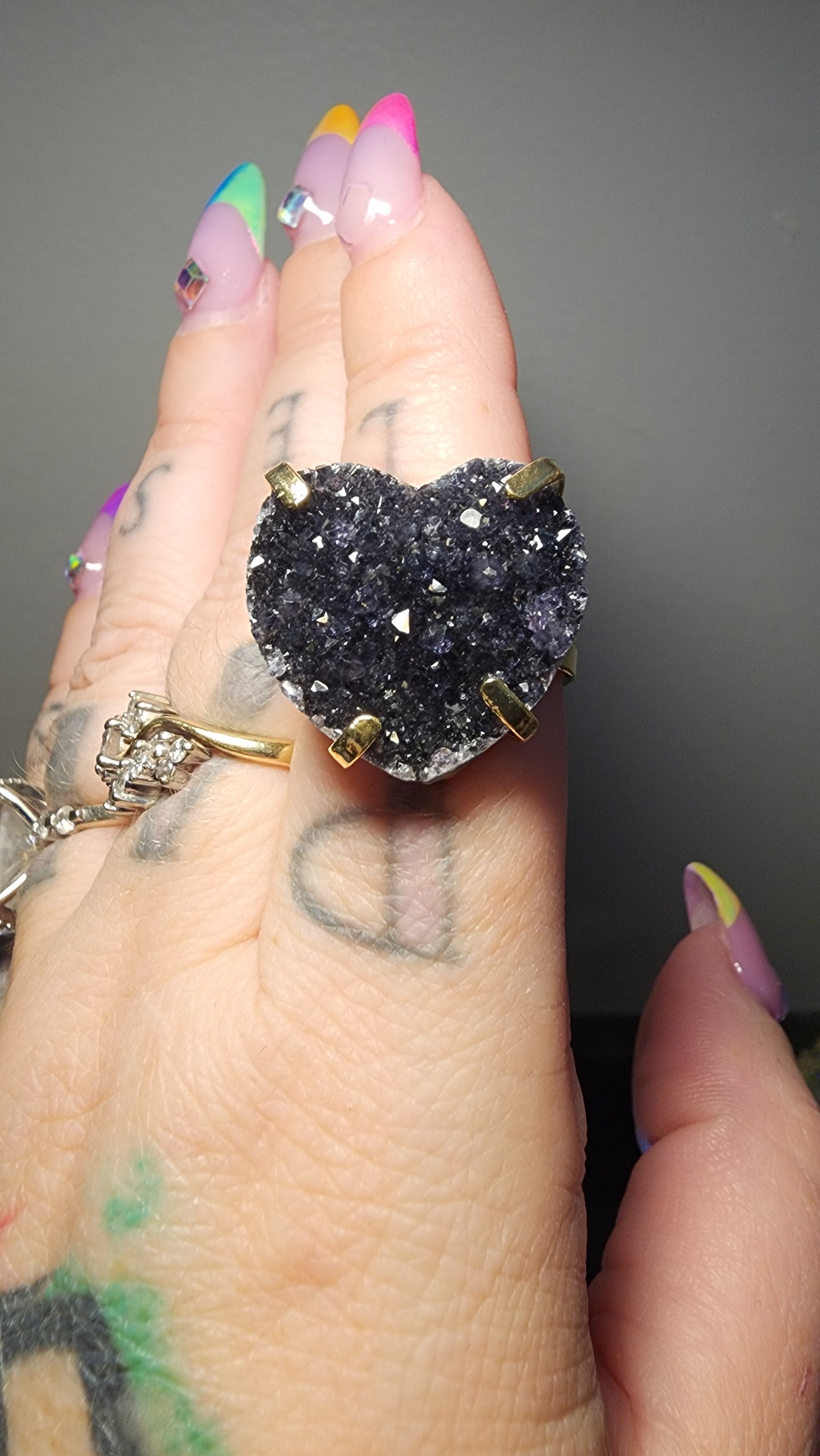 Black Amethyst Heart Ring