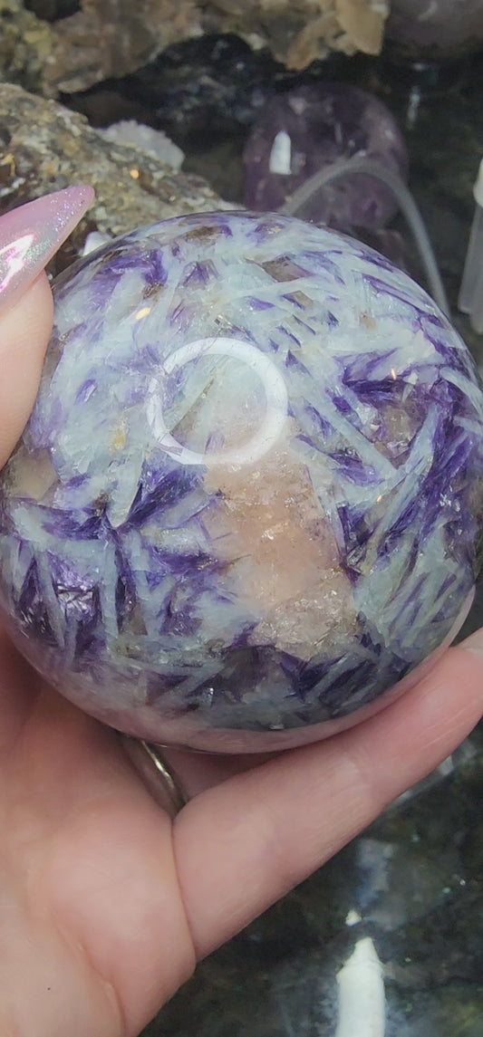 535g Lepidolite Aquamarine Morganite Cleavelandite and Rubelite Sphere D528