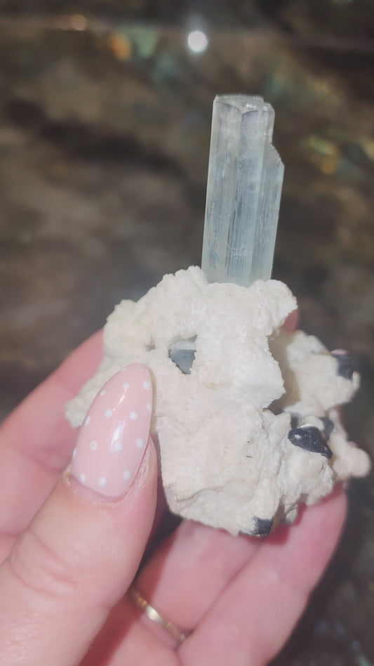 Aquamarine With Schorl Tourmaline on Feldspar