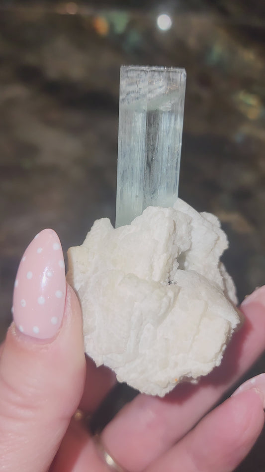 Aquamarine With Schorl Tourmaline on Feldspar