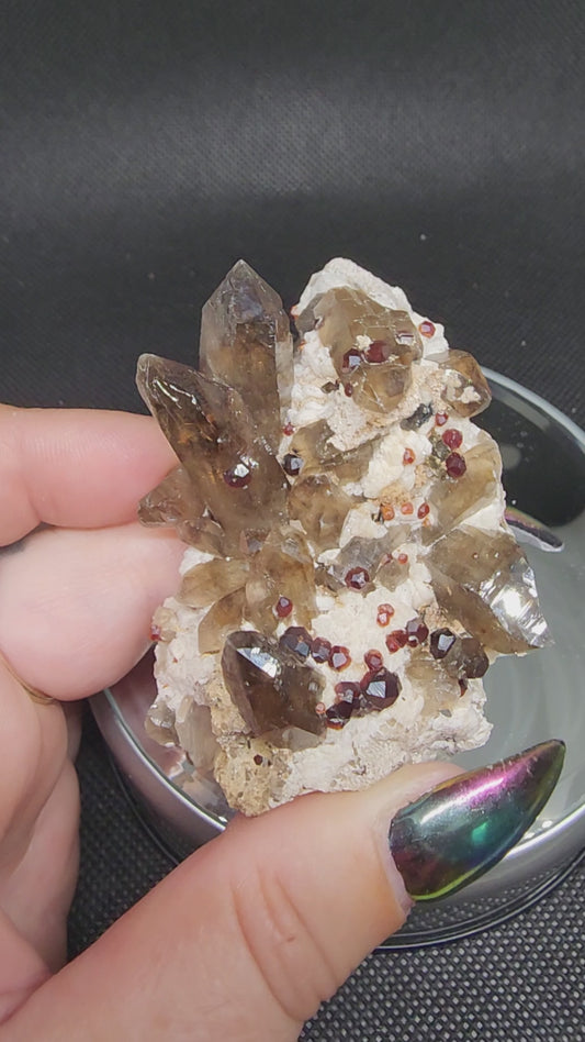 Garnet on Smokey Quartz