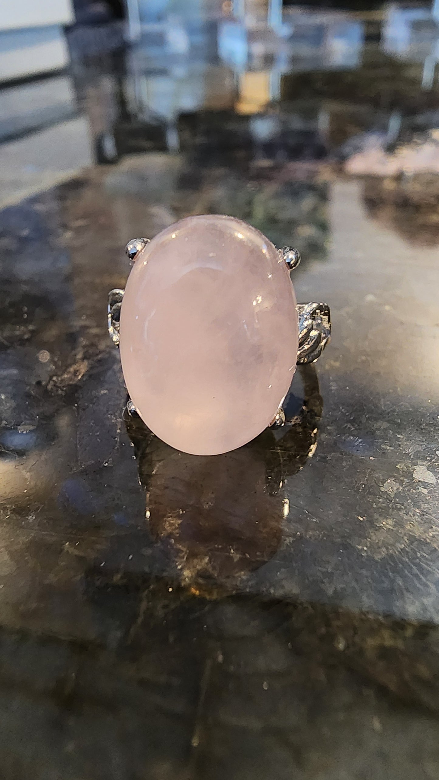 Rose Quartz and Base Metal Ring