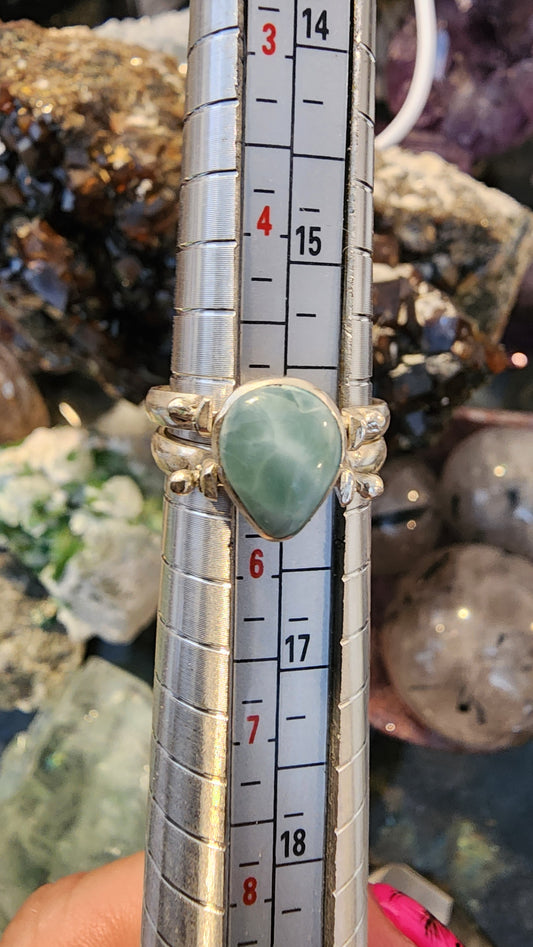 High Quality Larimar or Amber 925 Silver Ring Sz 5 Party Ring