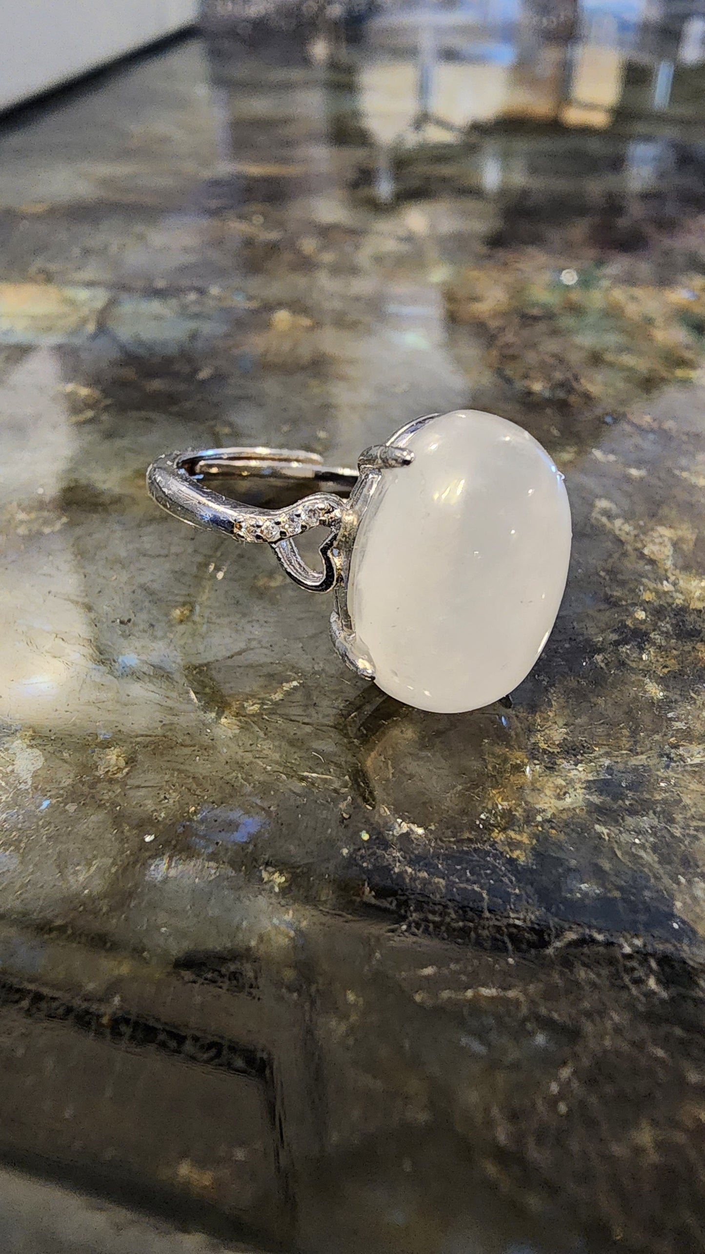 Blue Moonstone and Base Metal Ring