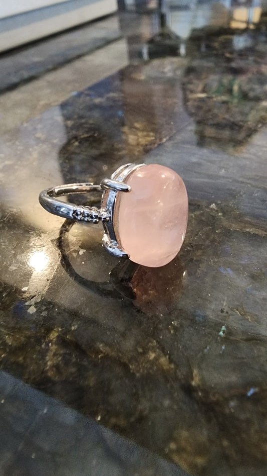Rose Quartz and Base Metal Ring