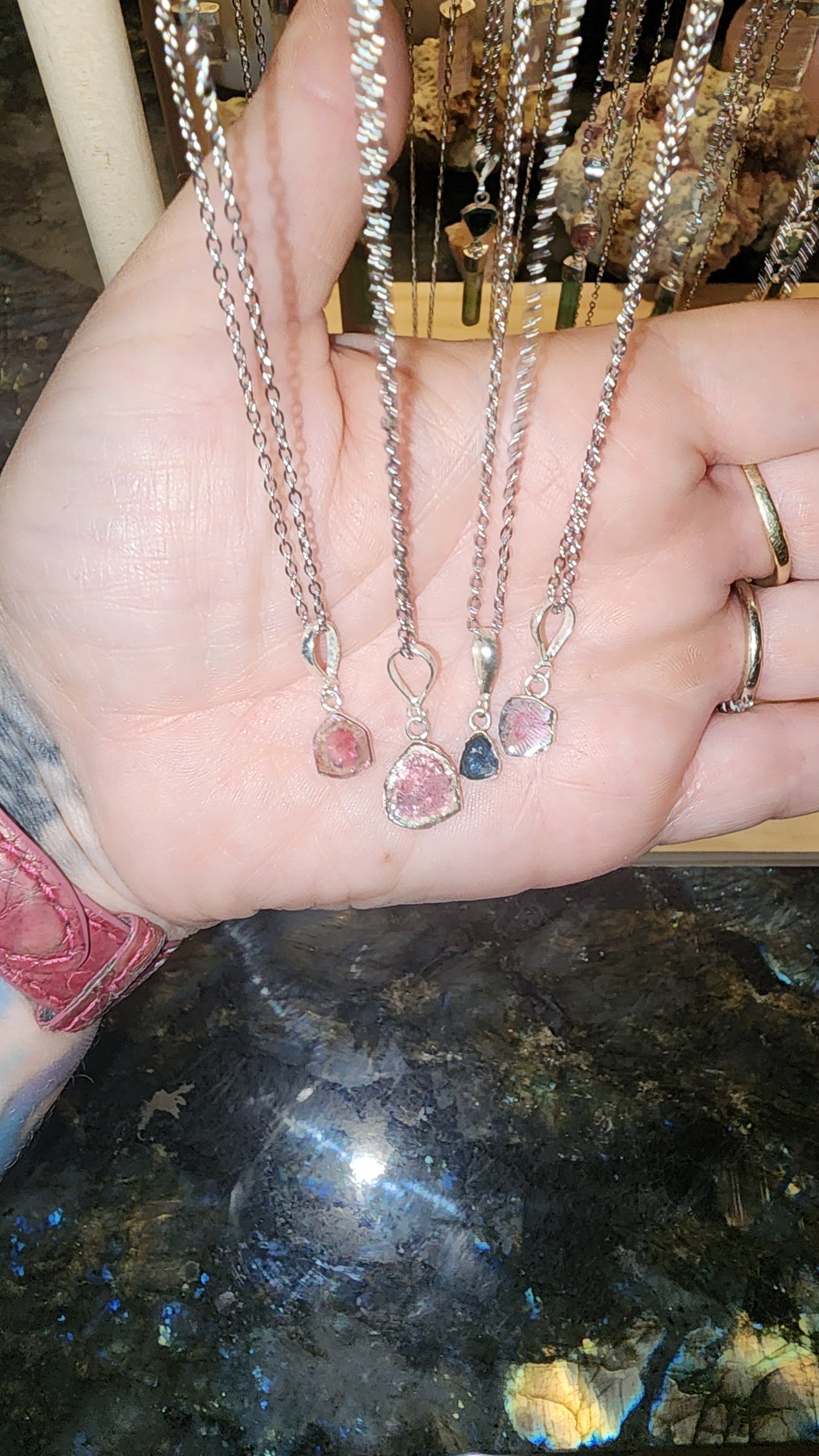 Watermelon Tourmaline Slice Pendant