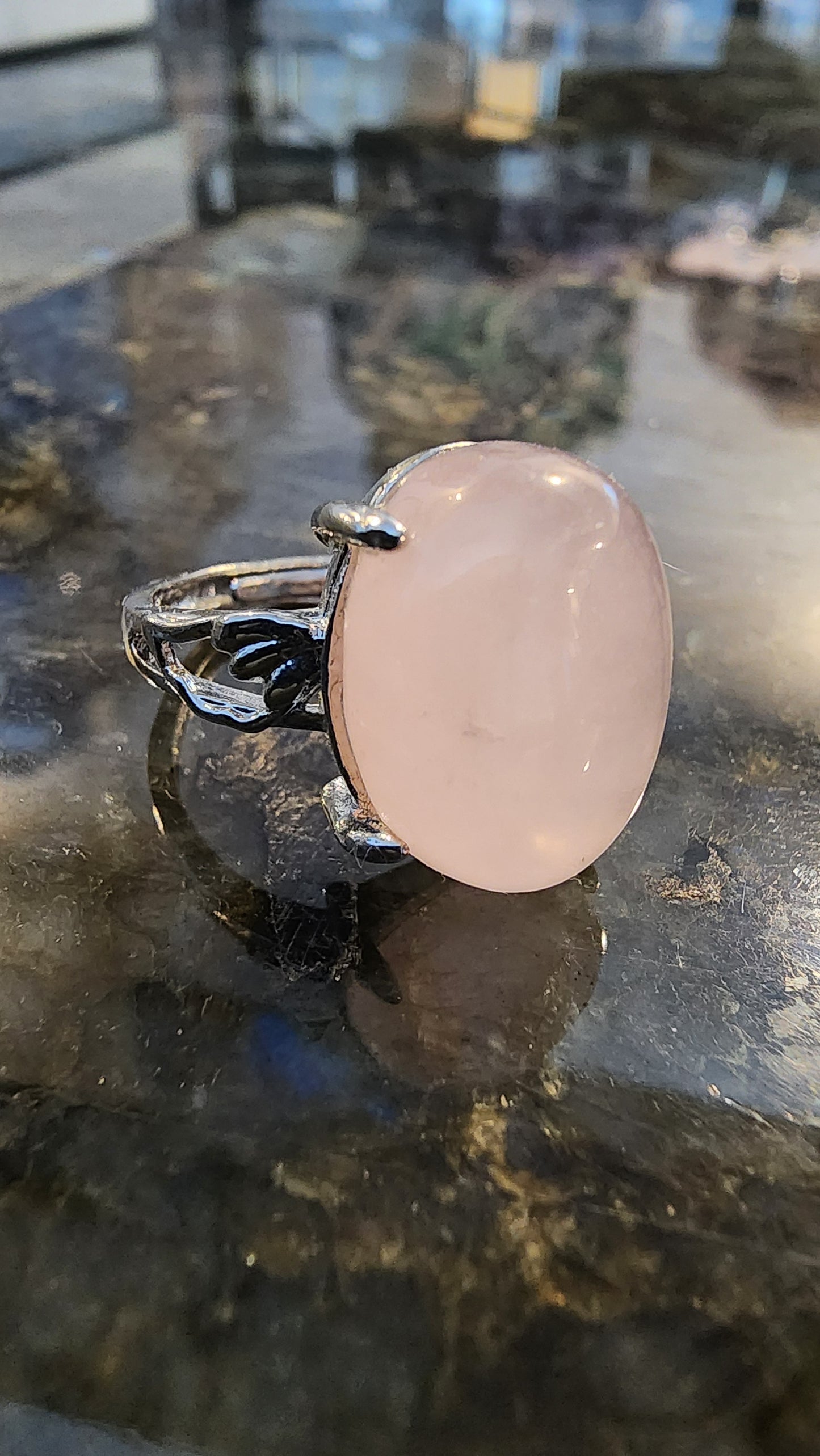 Rose Quartz and Base Metal Ring
