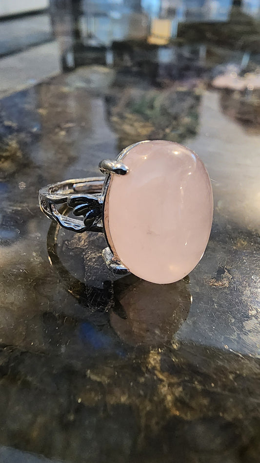 Rose Quartz and Base Metal Ring