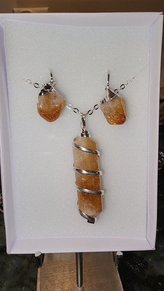 Brazilian Citrine Pendant and Earring Set