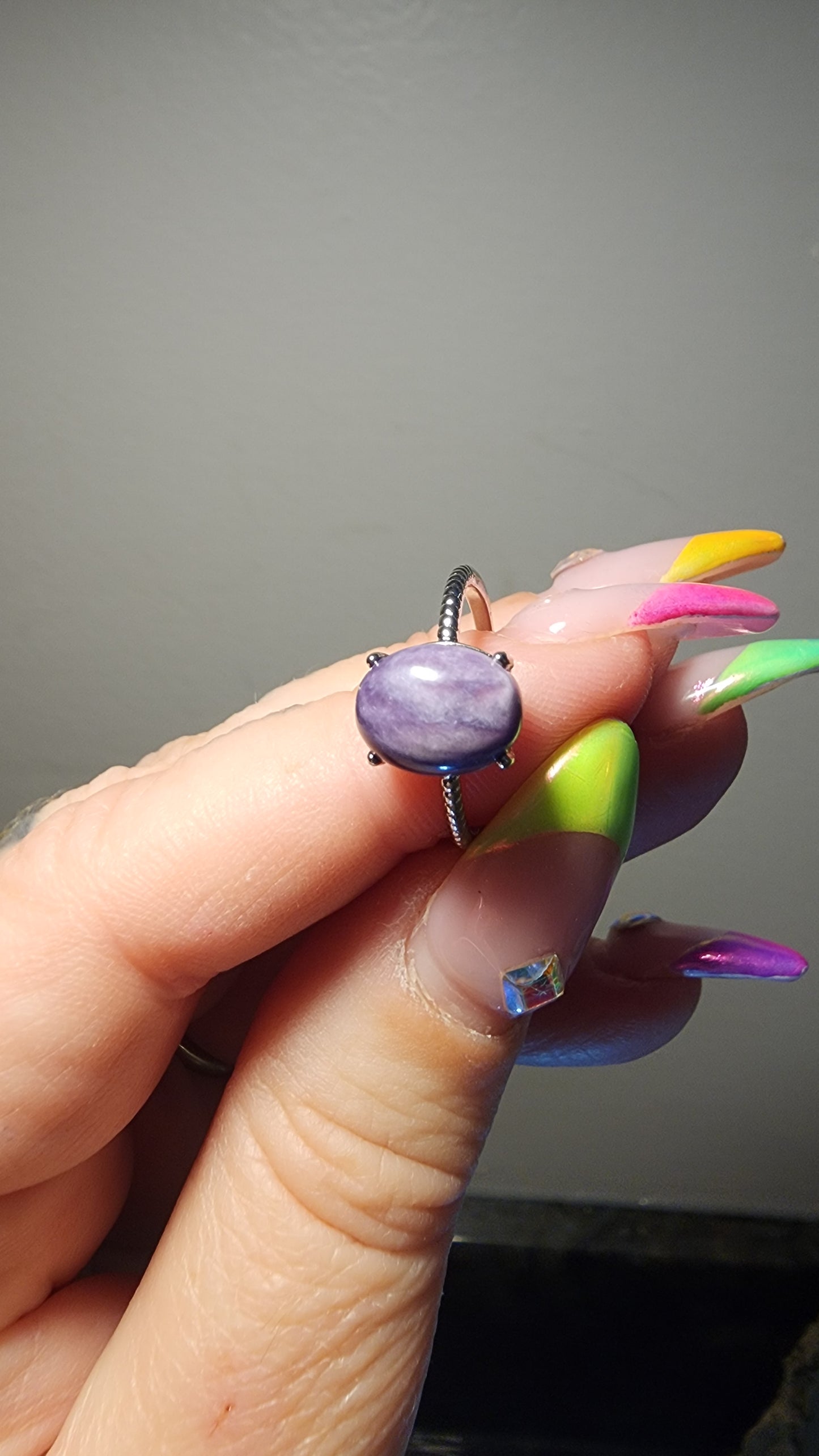 Charoite and Base Metal Ring
