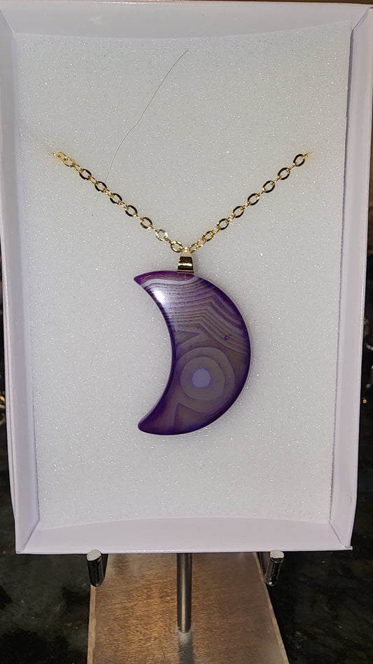 Dyed Purple Agate Moon Pendant