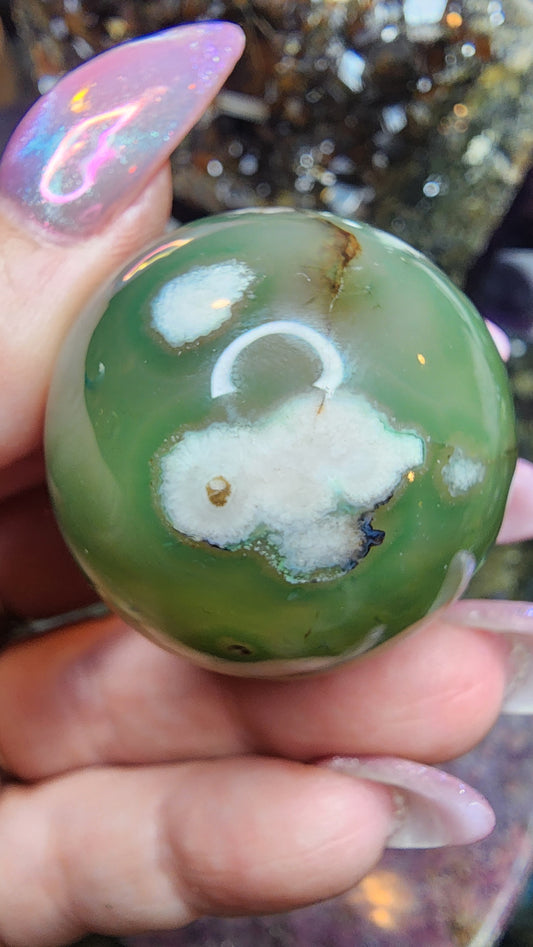 Green Flower Agate Sphere