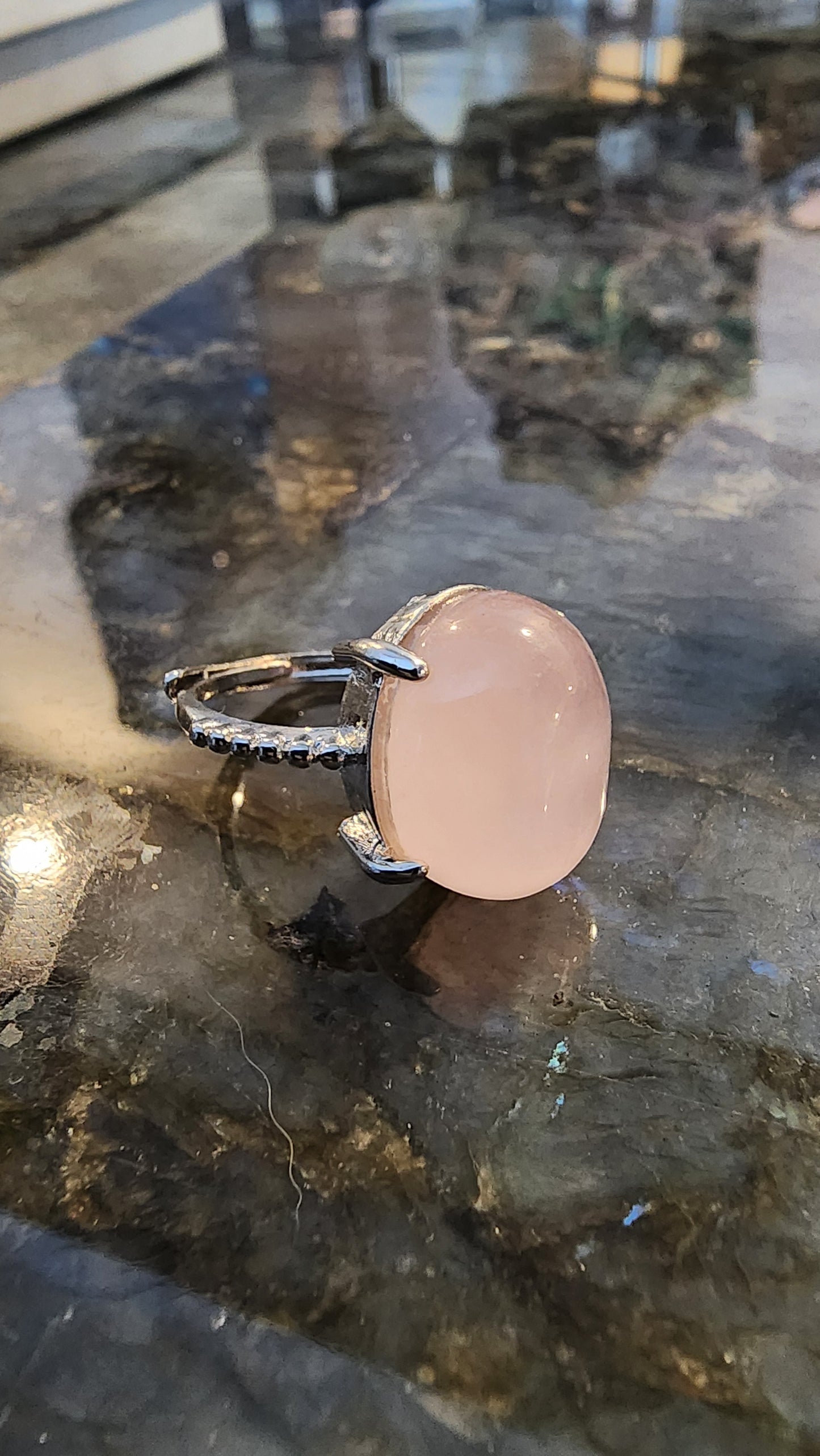 Rose Quartz and Base Metal Ring