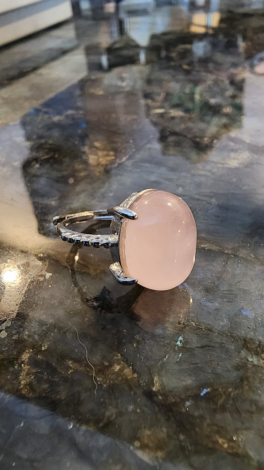 Rose Quartz and Base Metal Ring