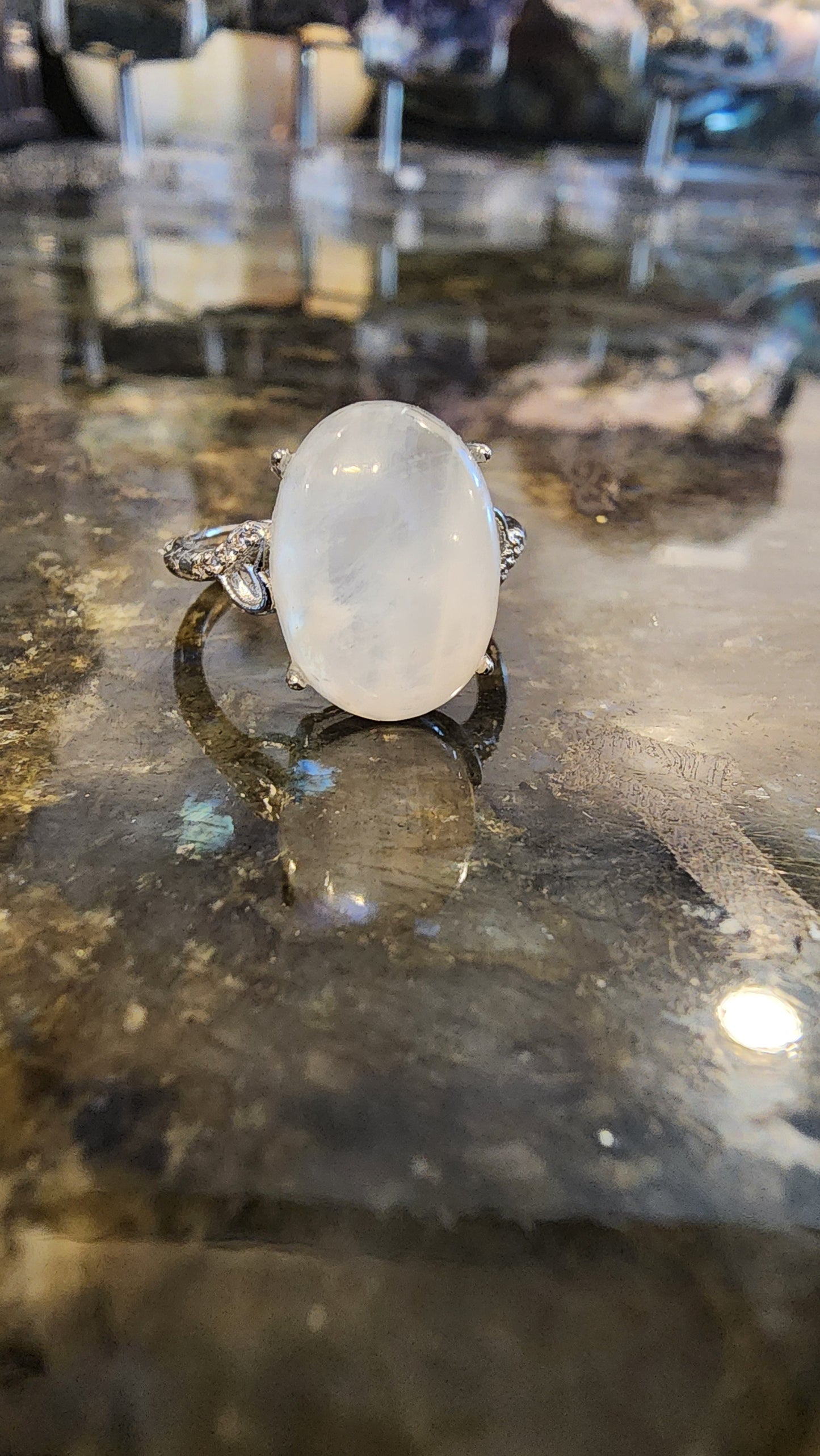 Blue Moonstone and Base Metal Ring