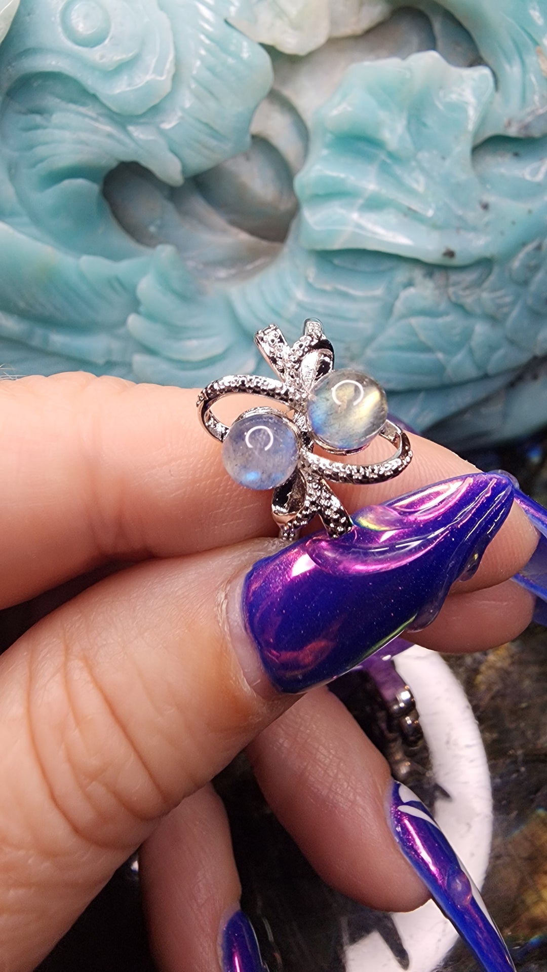 Double Labradorite and Base Metal Ring – Hidden Gem Rock Shop