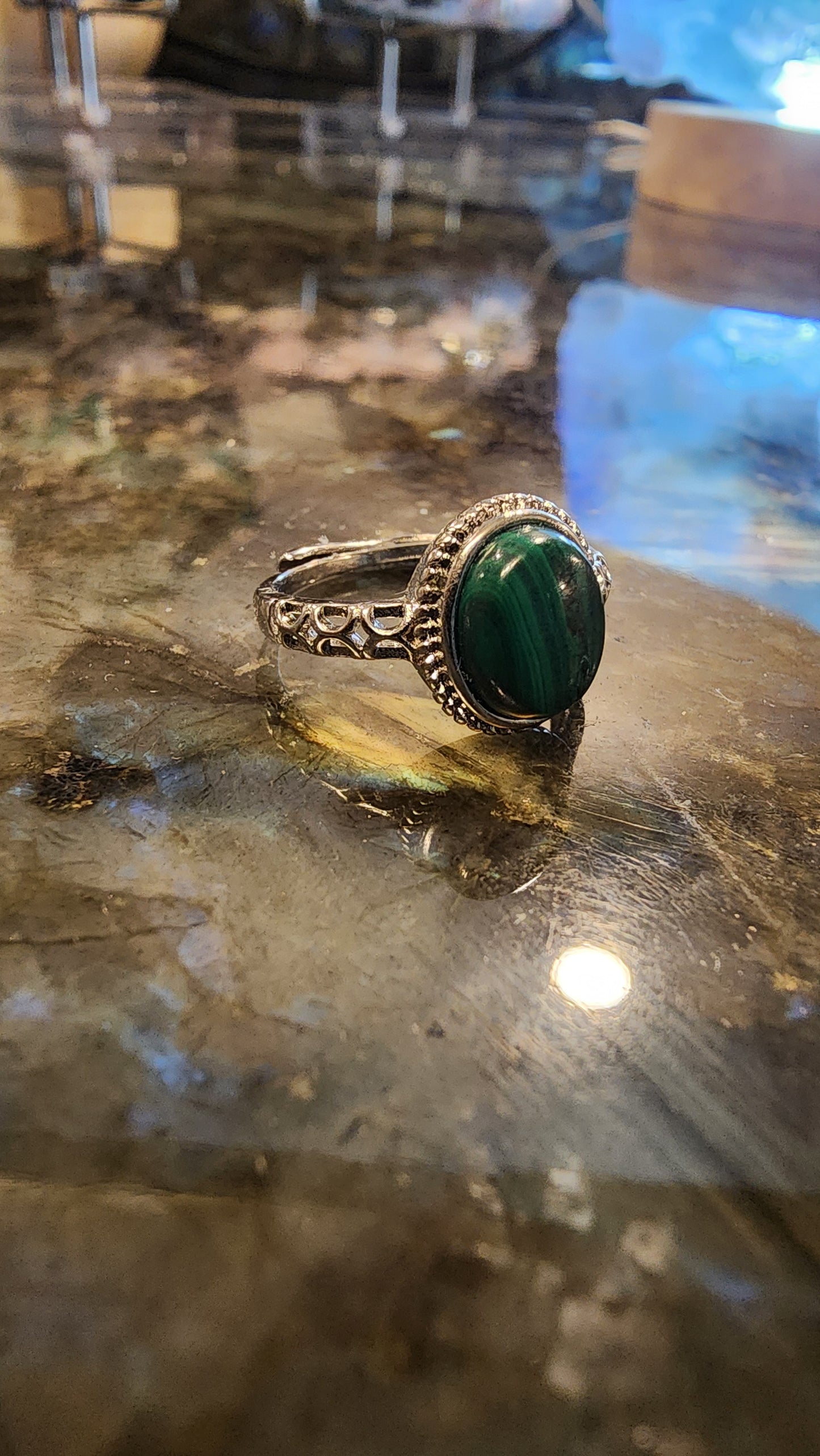 Malachite and Base Metal Ring