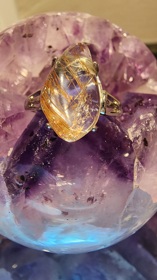 Golden Rutile and Base Metal Ring