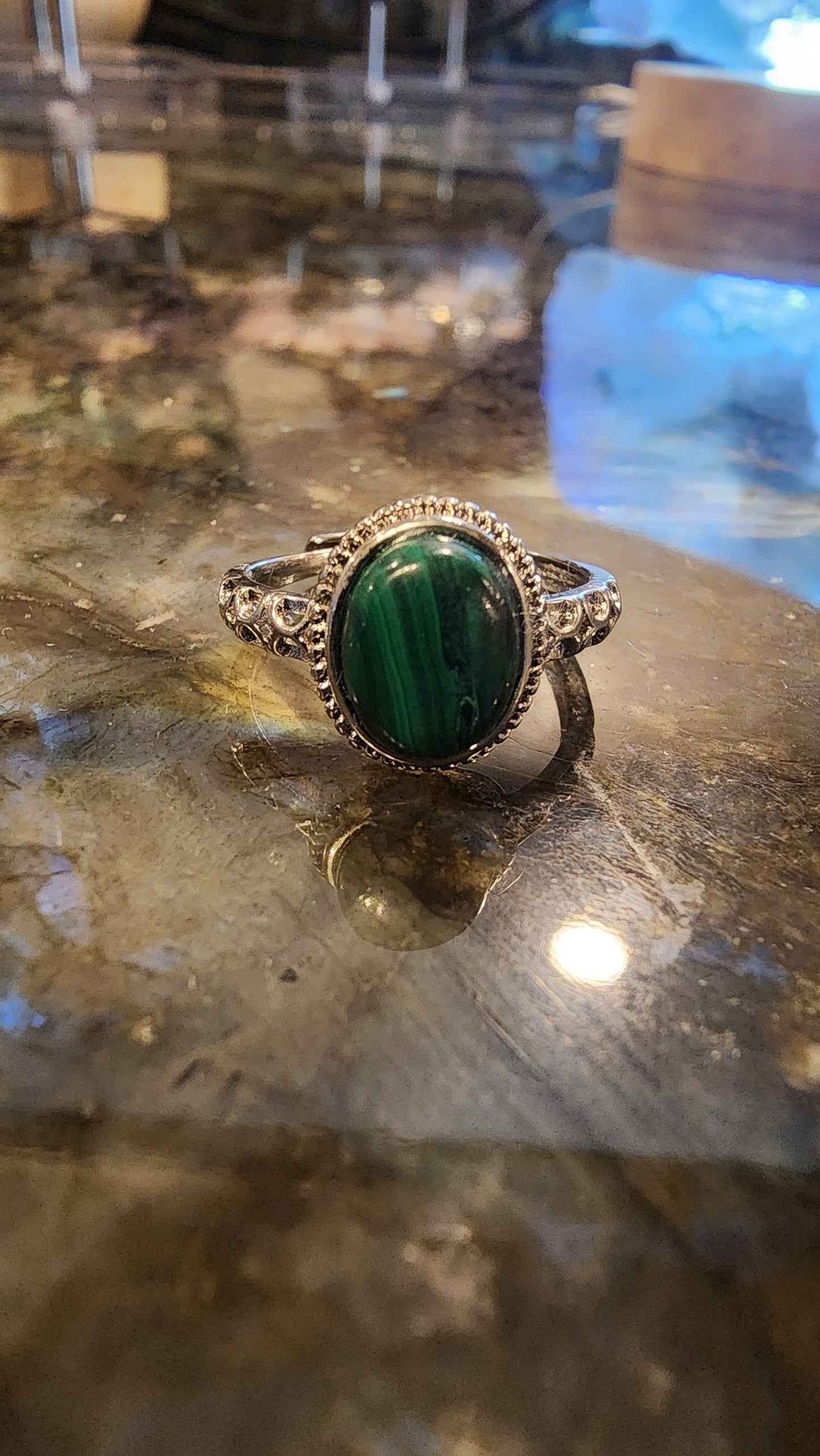 Malachite and Base Metal Ring