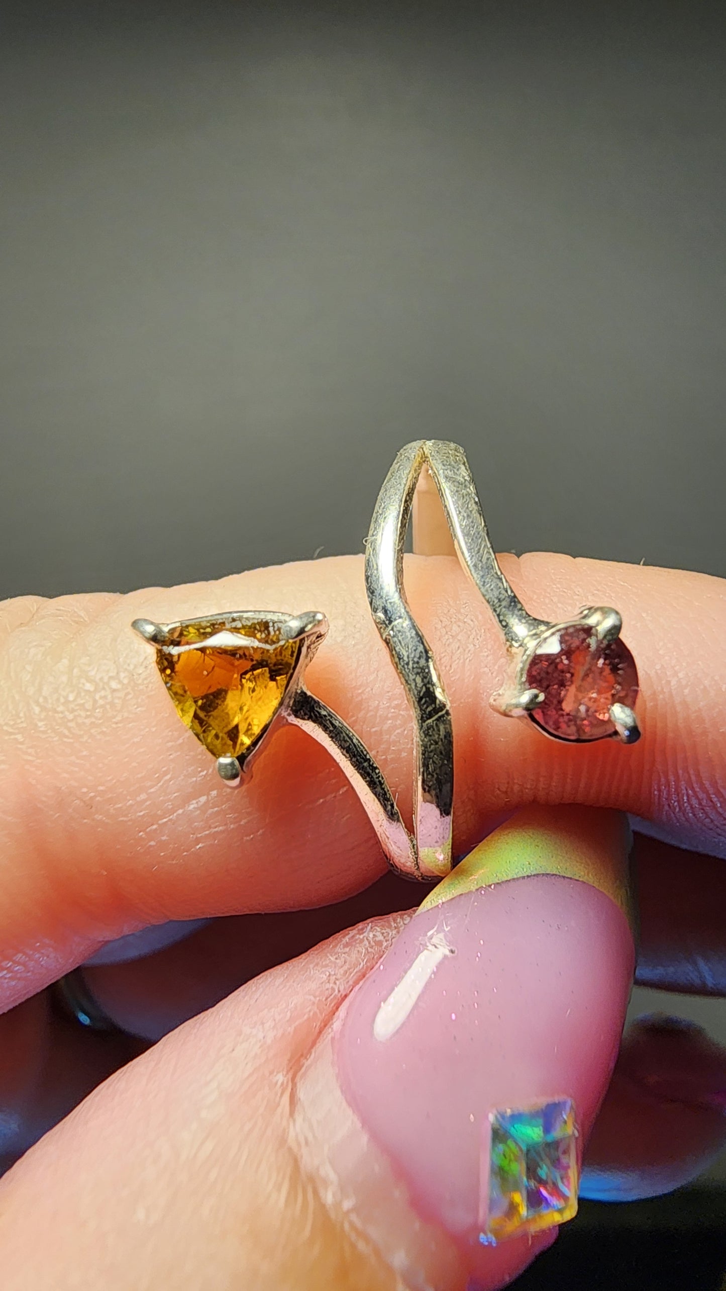 Handmade 925 Sterling Silver Sphene and Rubelite Tourmaline Ring Sz 7