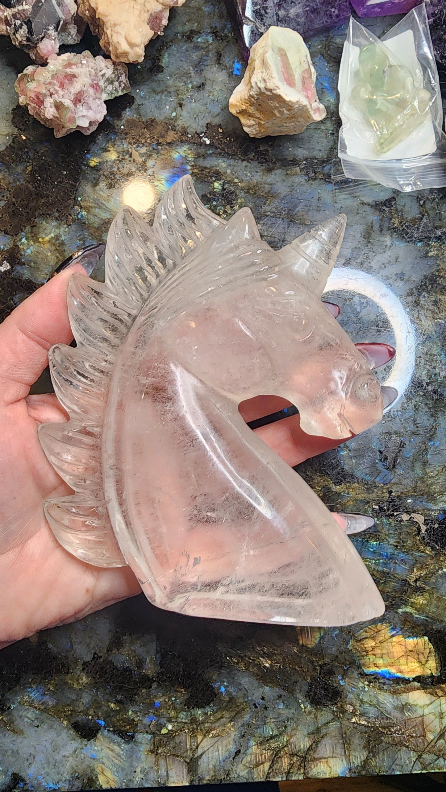 Clear Quartz Unicorn Carving