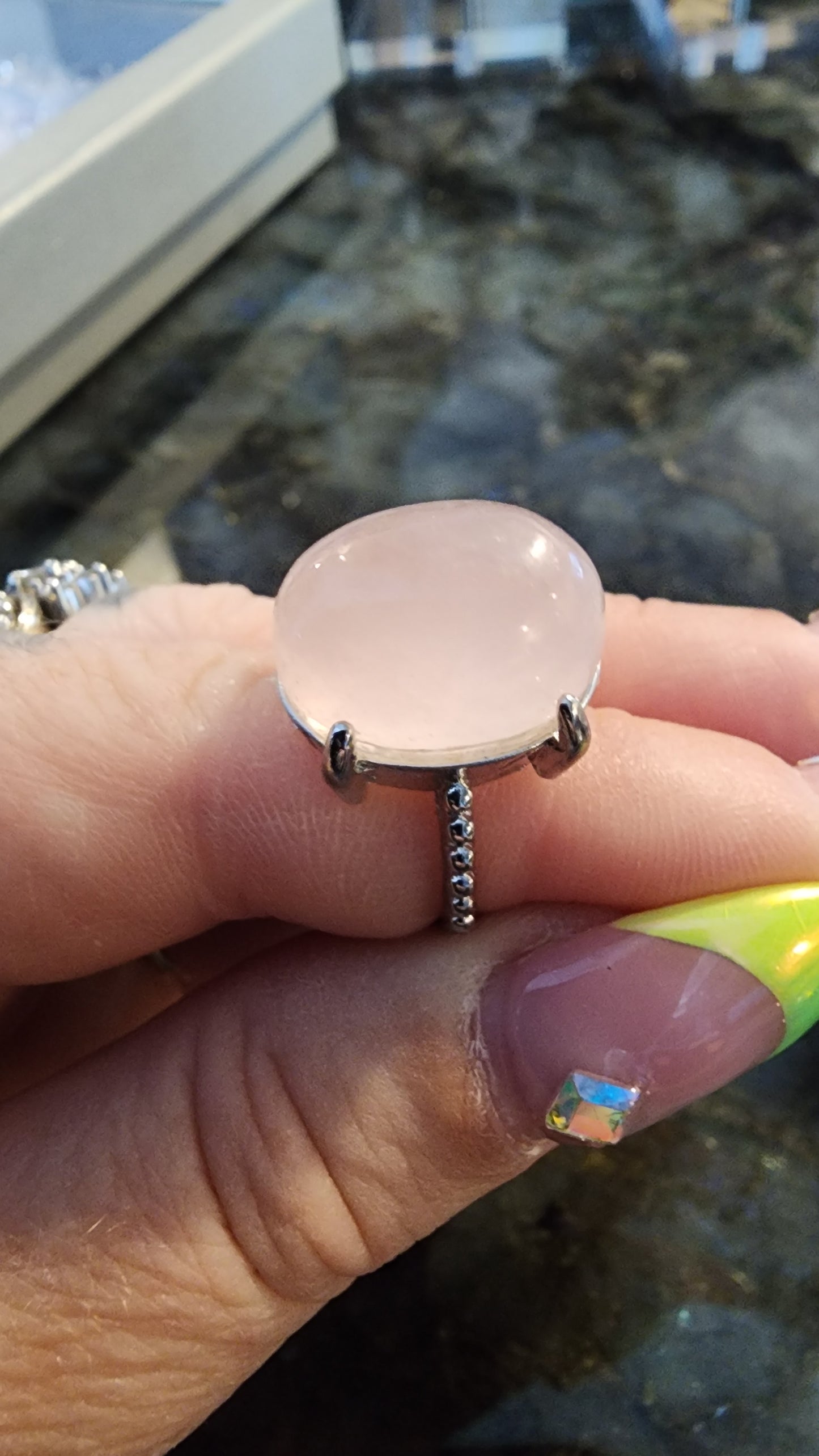 Rose Quartz and Base Metal Ring