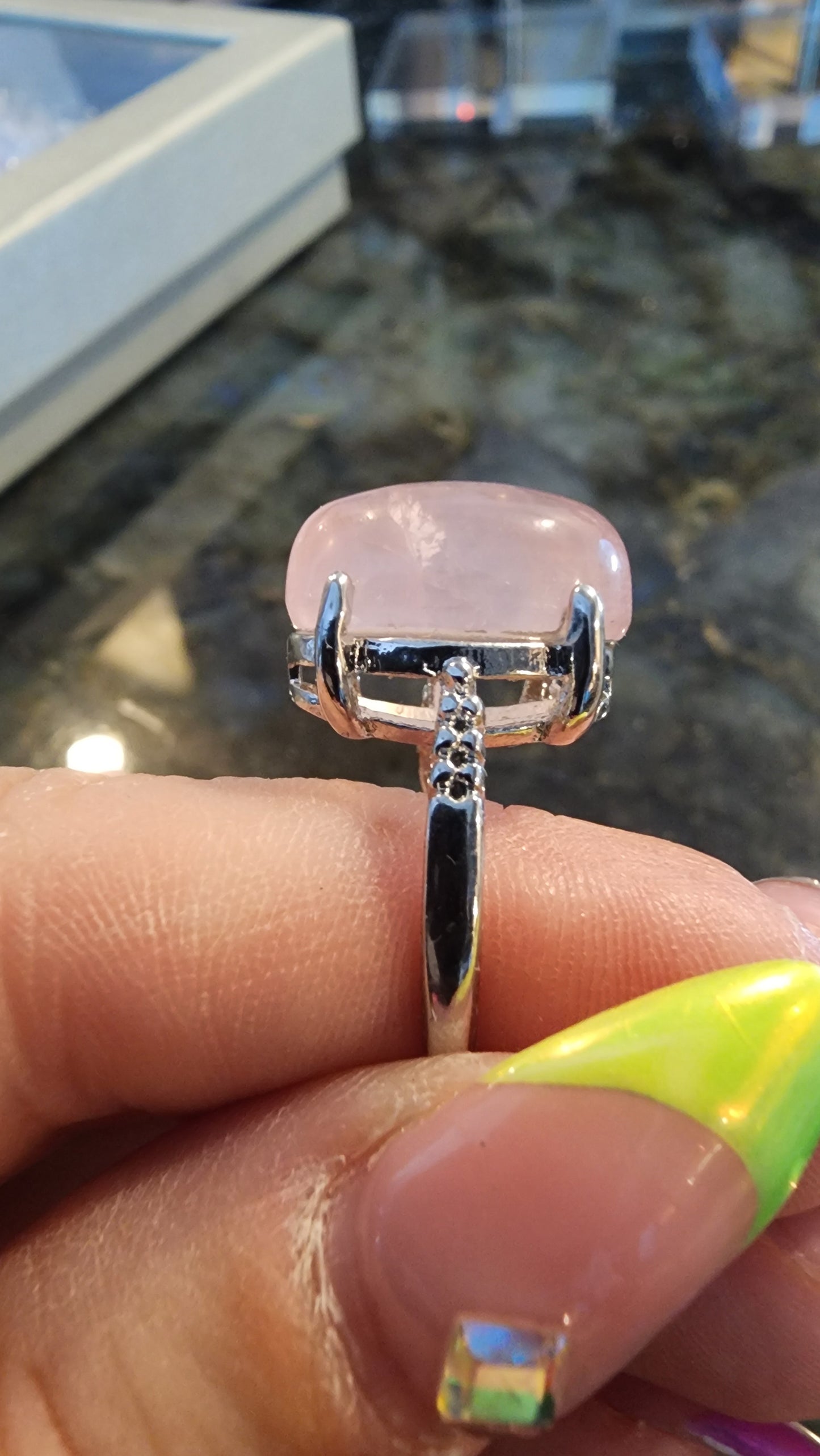 Rose Quartz and Base Metal Ring