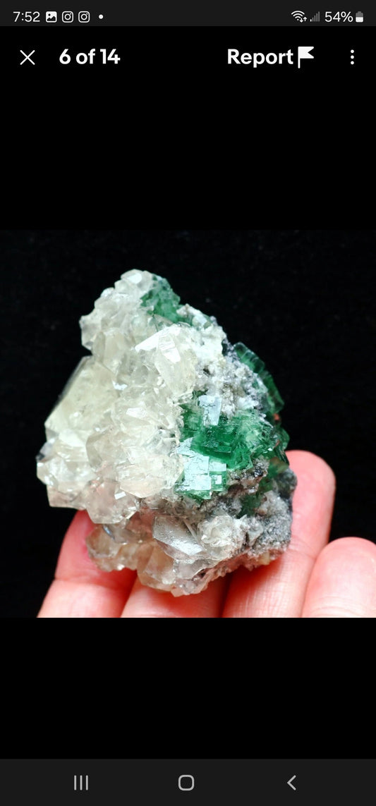 Green Cubic Fluorite with Calcite