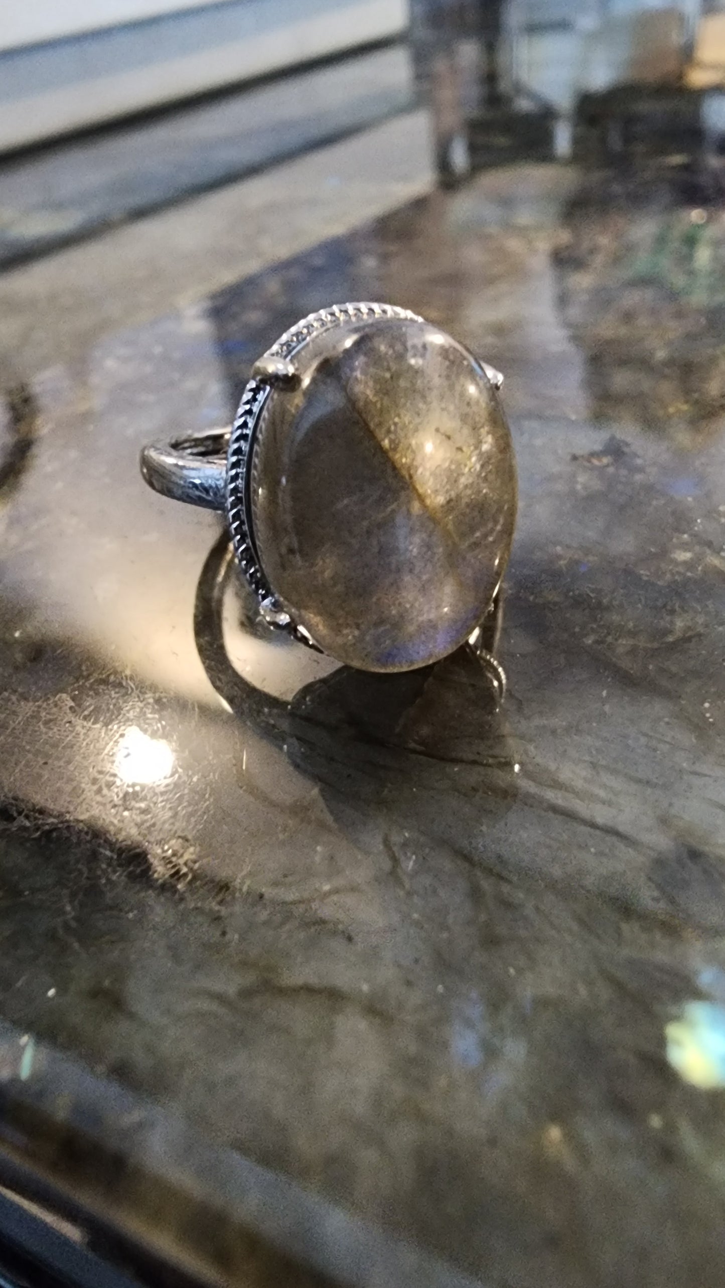 Labradorite and Base Metal Ring