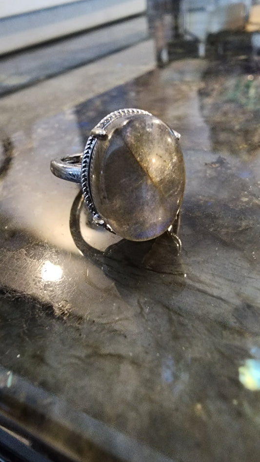 Labradorite and Base Metal Ring