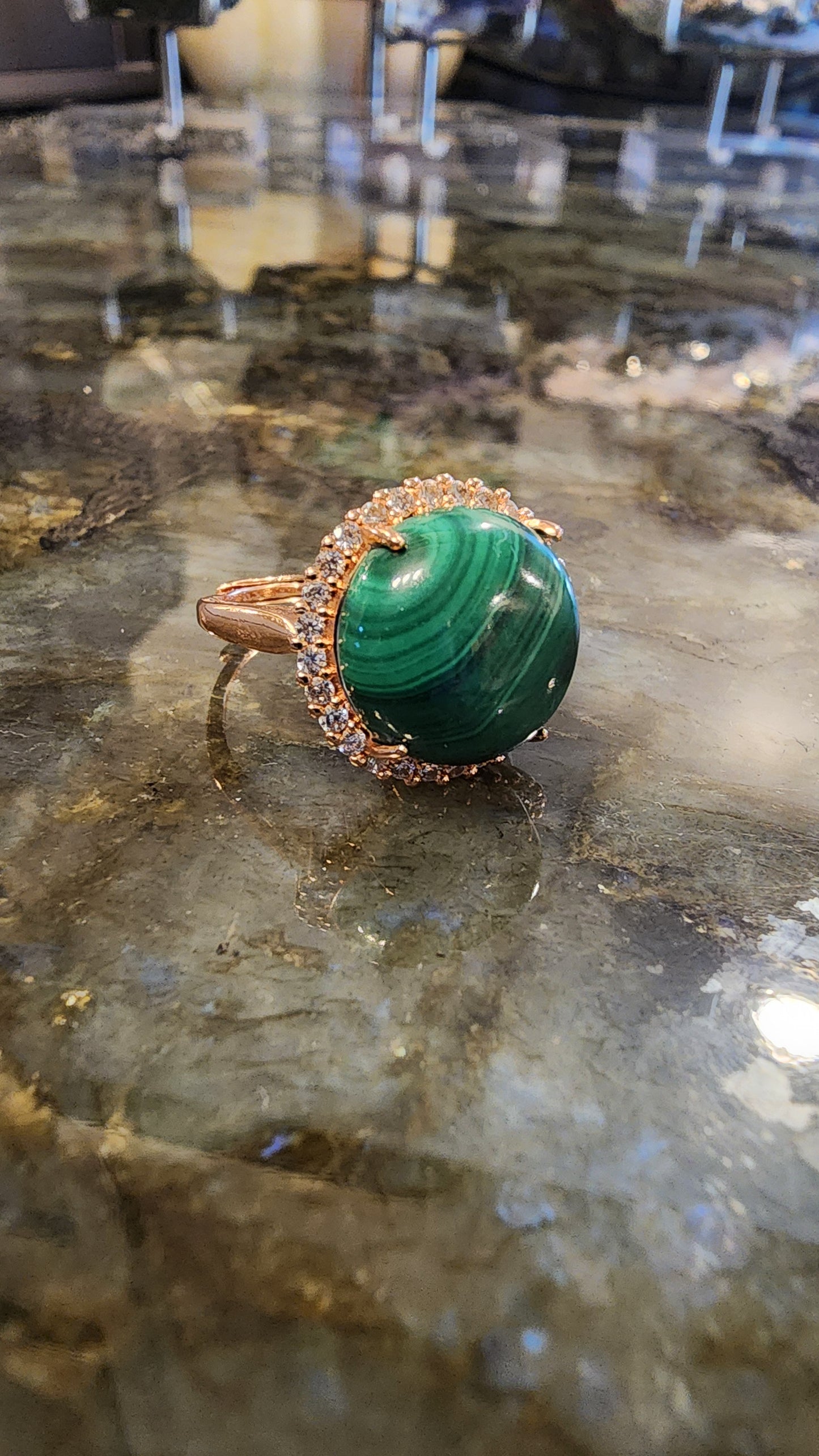 Malachite and Base Metal Ring