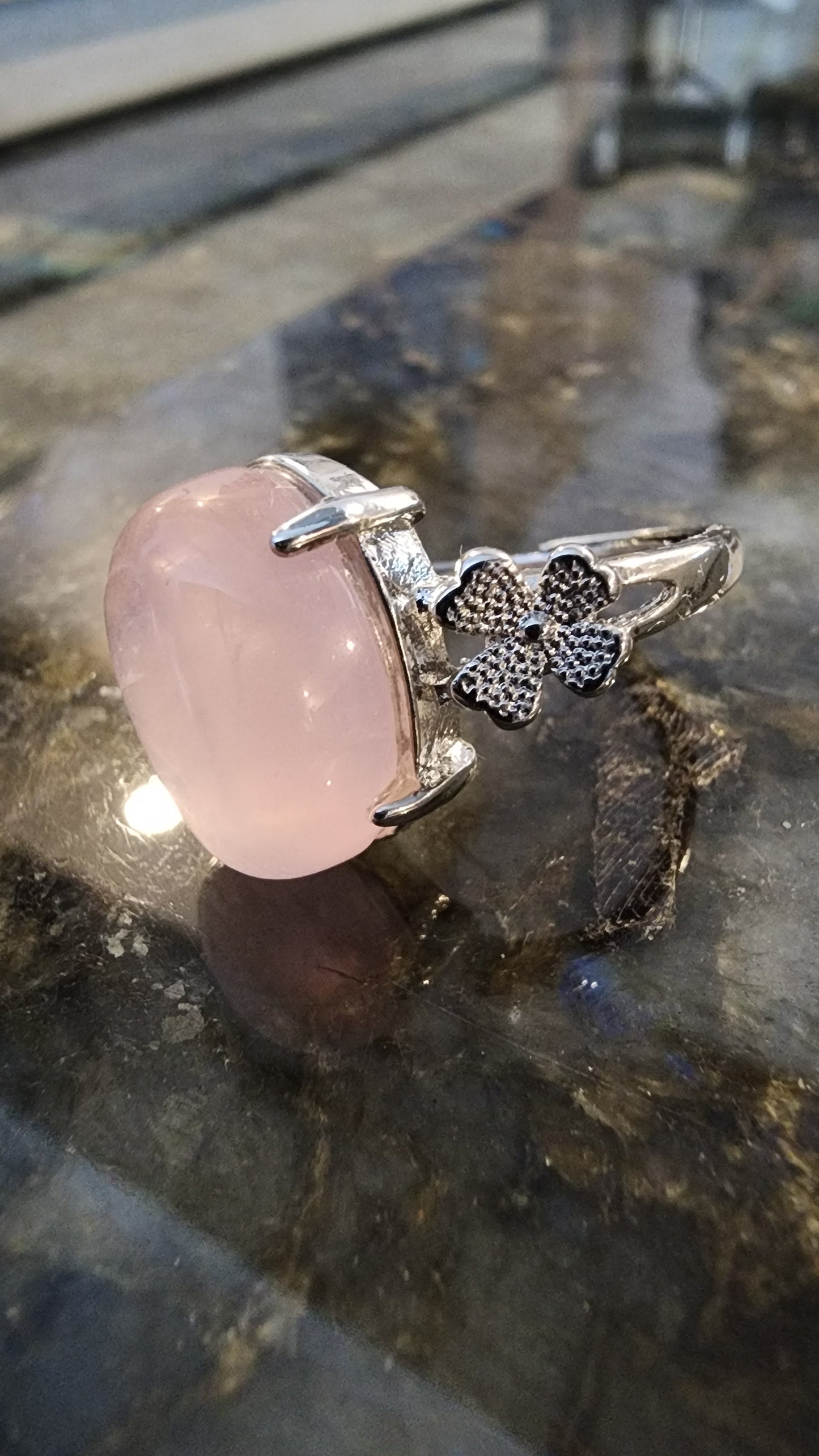 Rose Quartz and Base Metal Ring