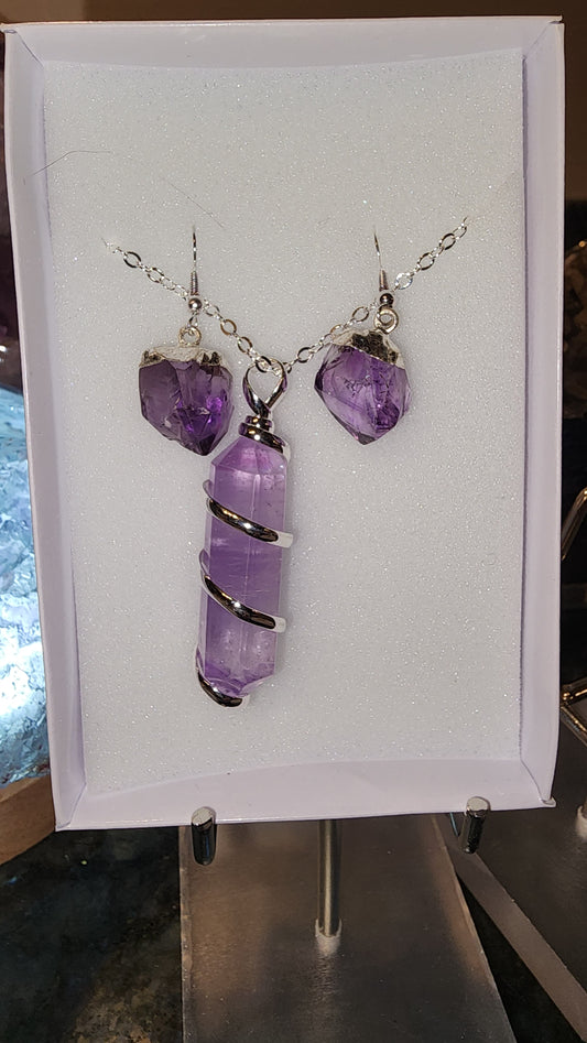 Brazilian Amethyst Pendant and Earring Set