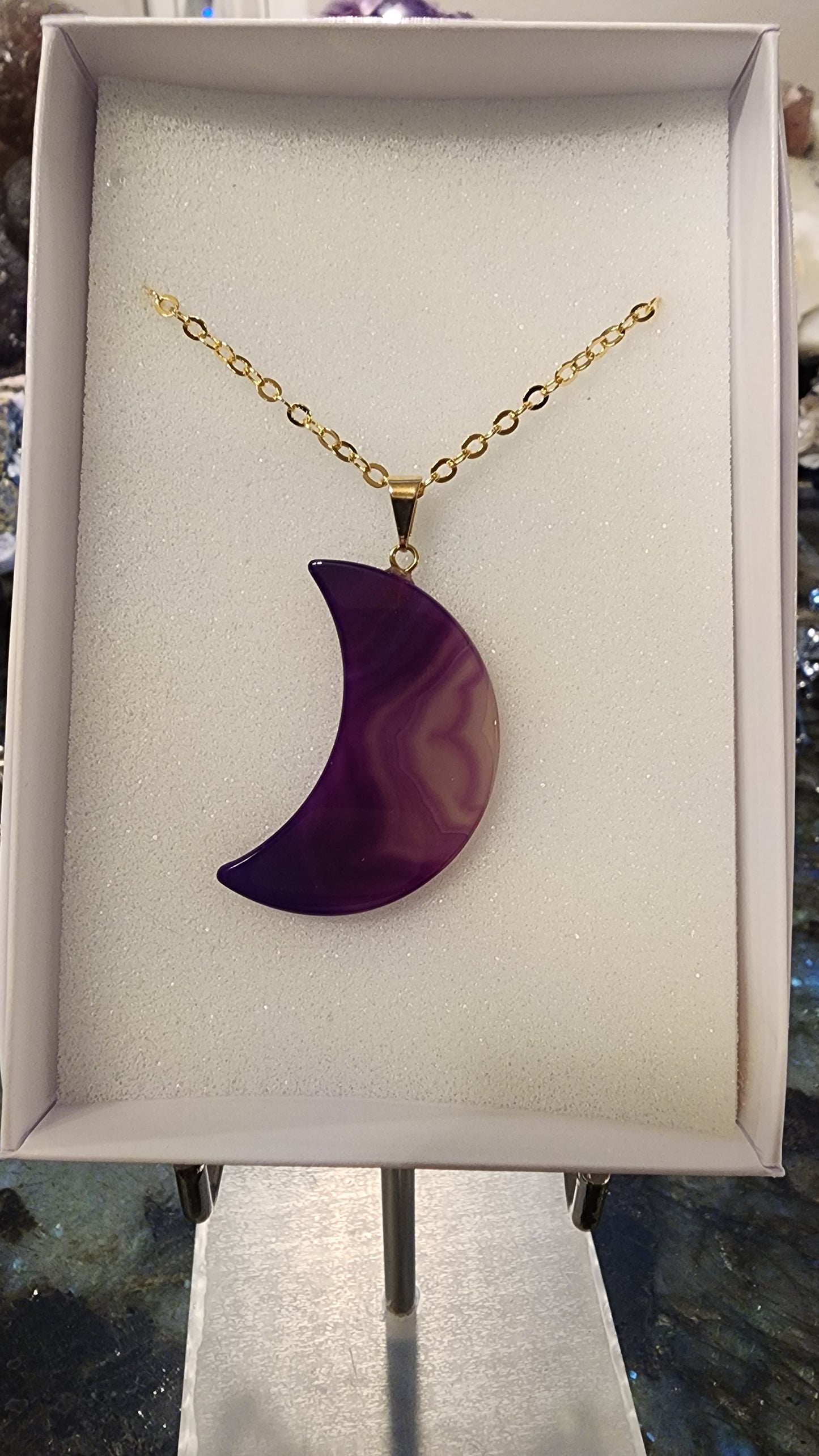 Dyed Purple Agate Moon Pendant