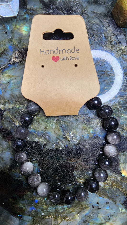 8mm Silver Sheen Obsidian Bracelet
