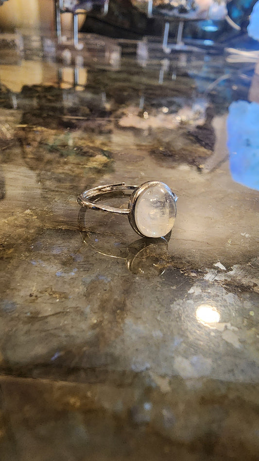 Rainbow Moonstone and Base Metal Ring