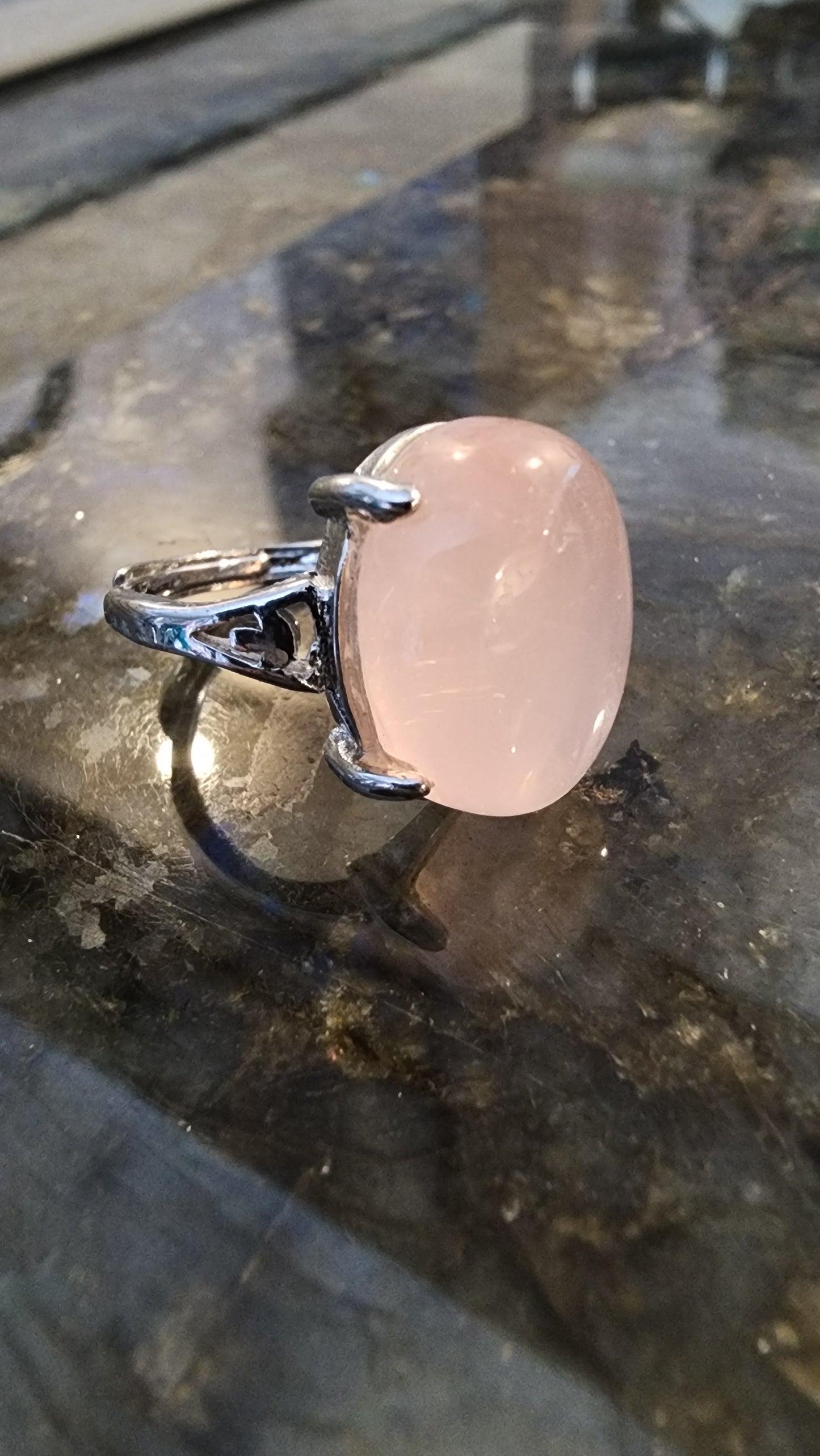 Rose Quartz and Base Metal Ring
